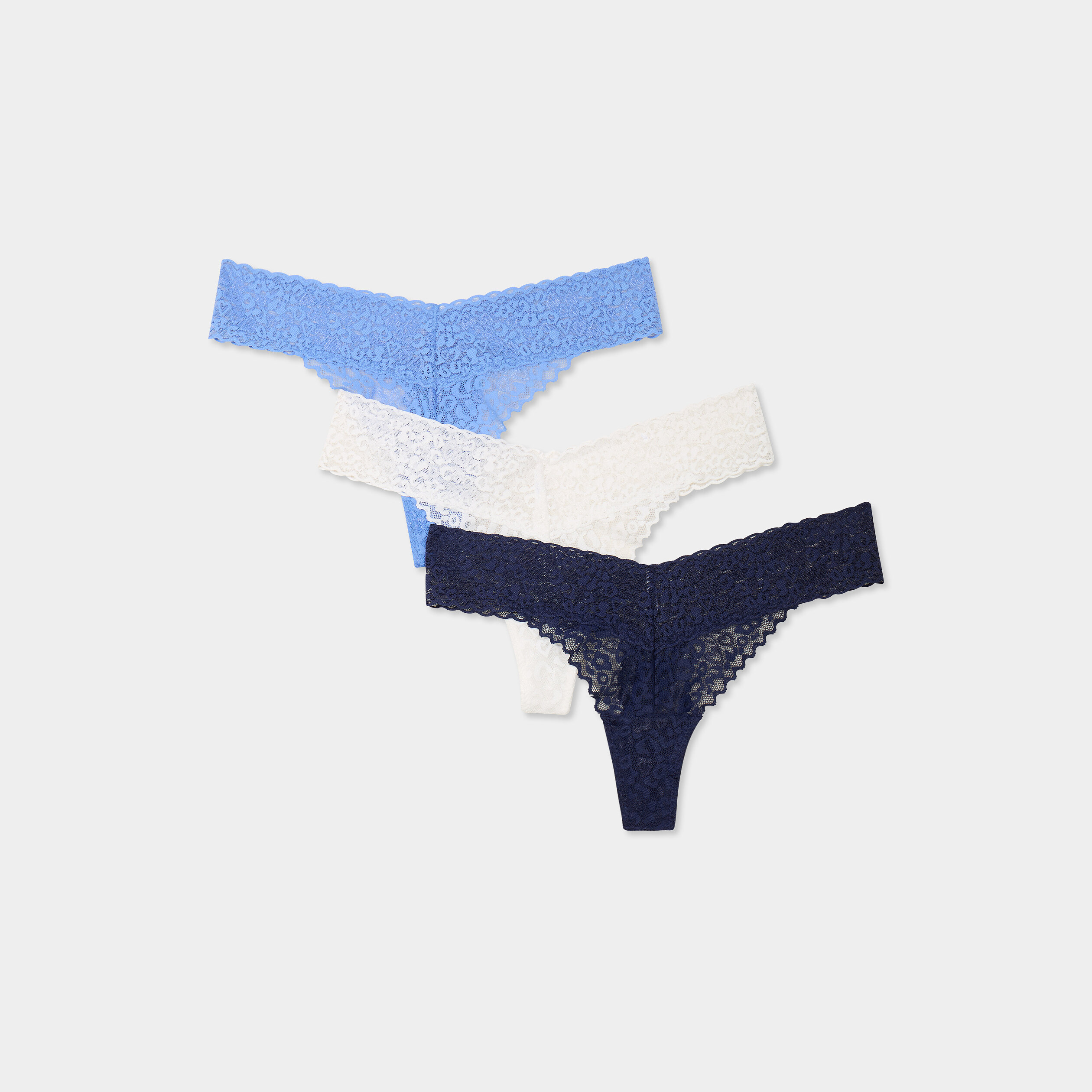 lot 3 strings dentelle bleu marine femme Lot 3 strings dentelle bleu marine femme
