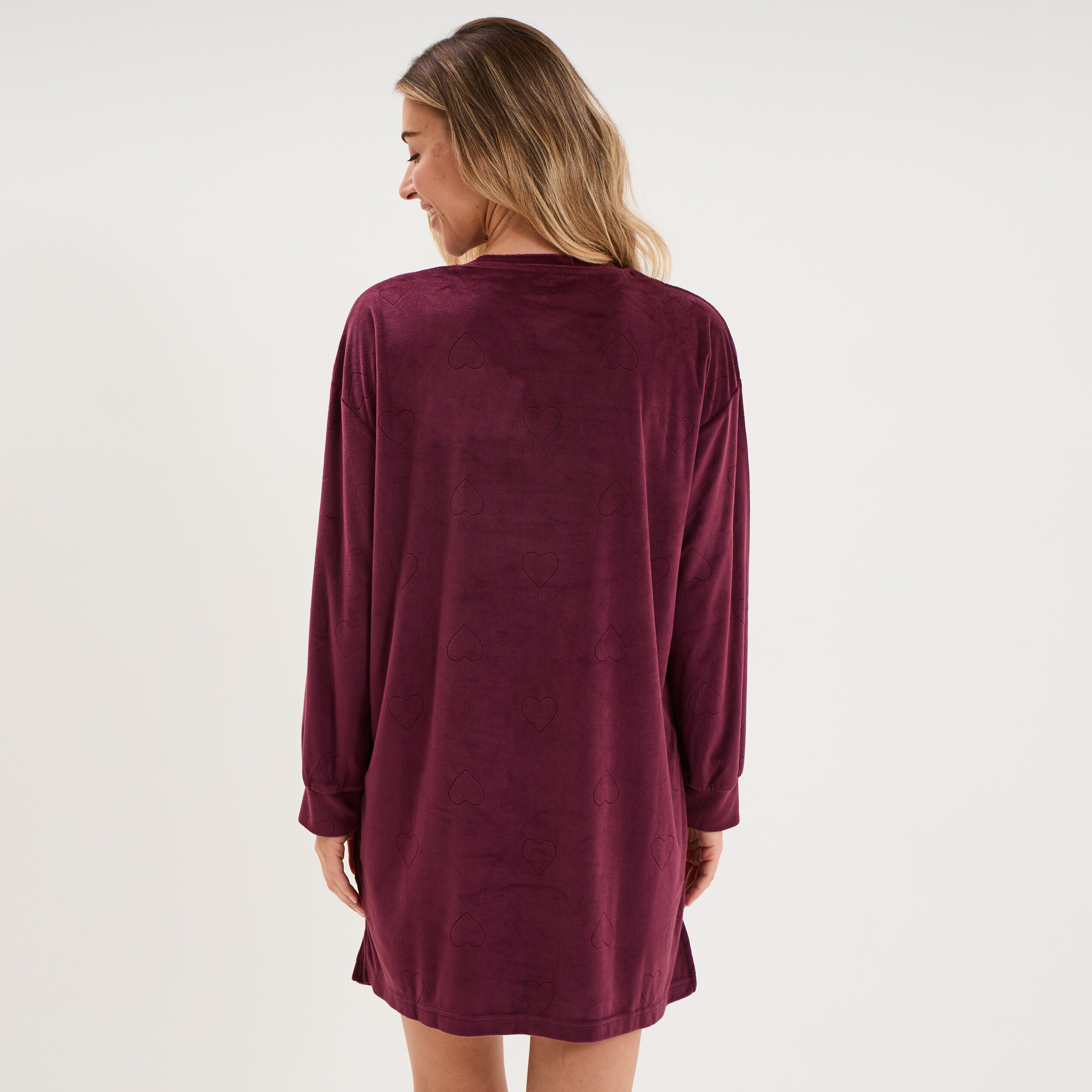 Chemise de nuit effet velours courte prune femme
