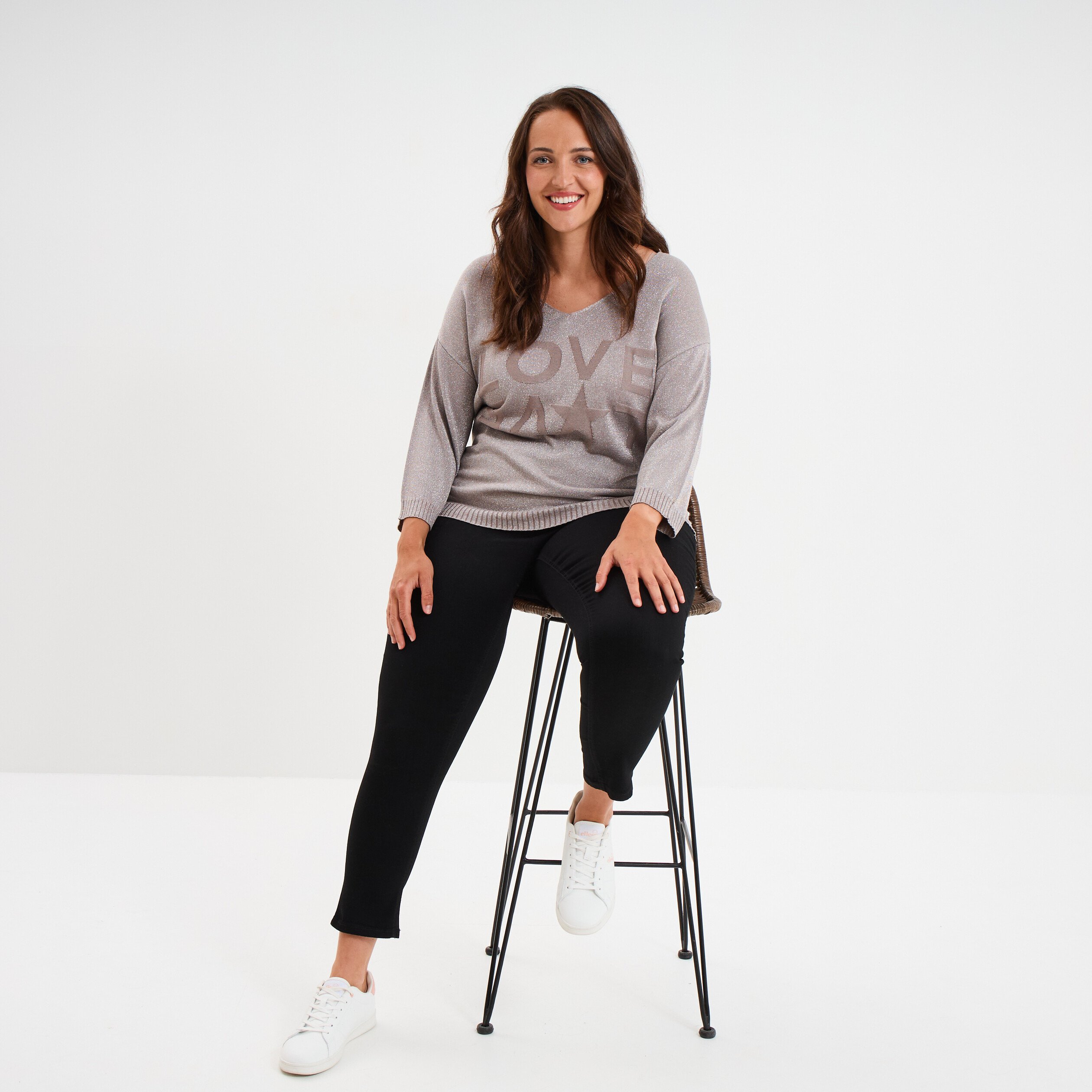 pull manches 34 chauve souris sable femmegt Pull manches 3/4 chauve-souris sable femme grande taille