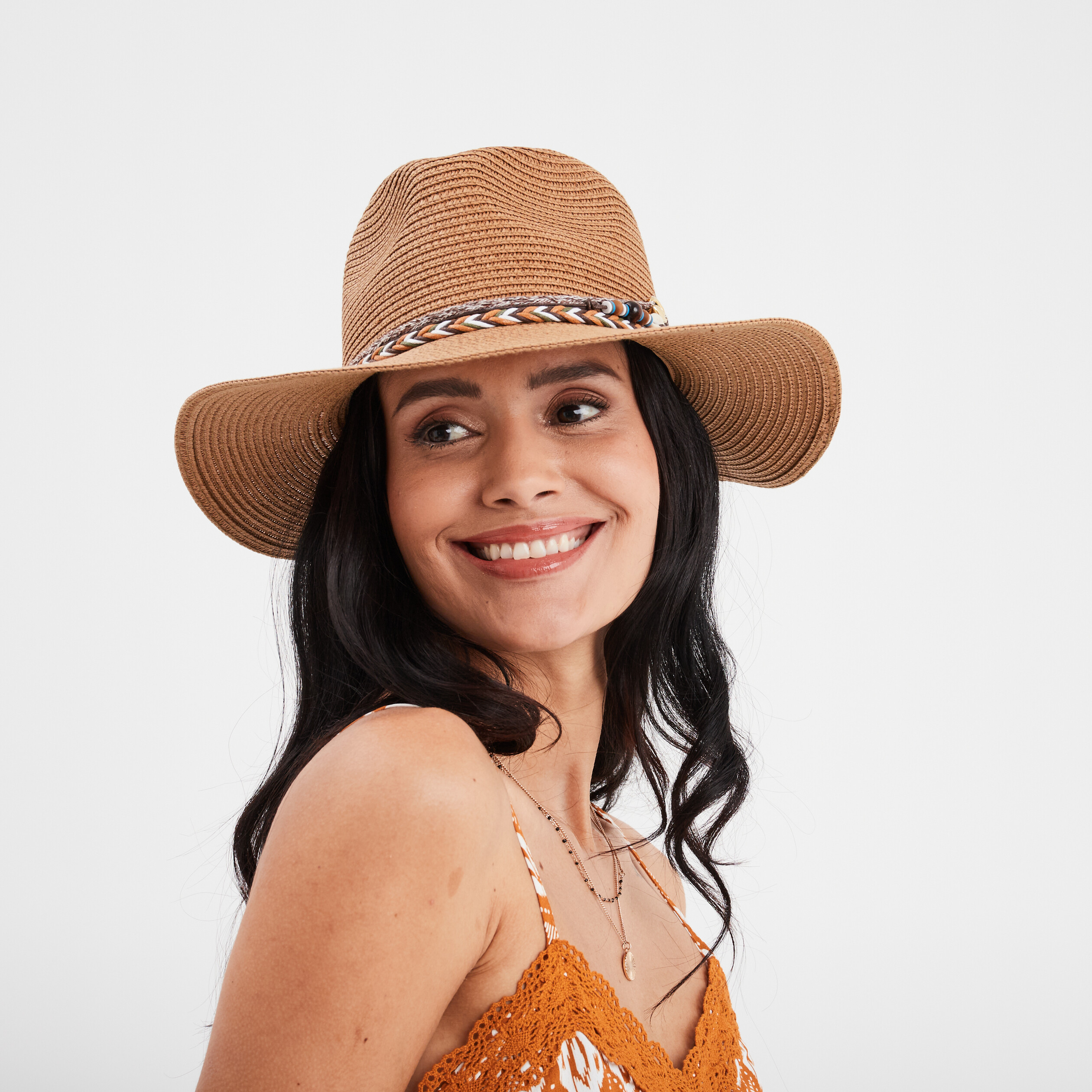Chapeau Fedora tressé sable femme
