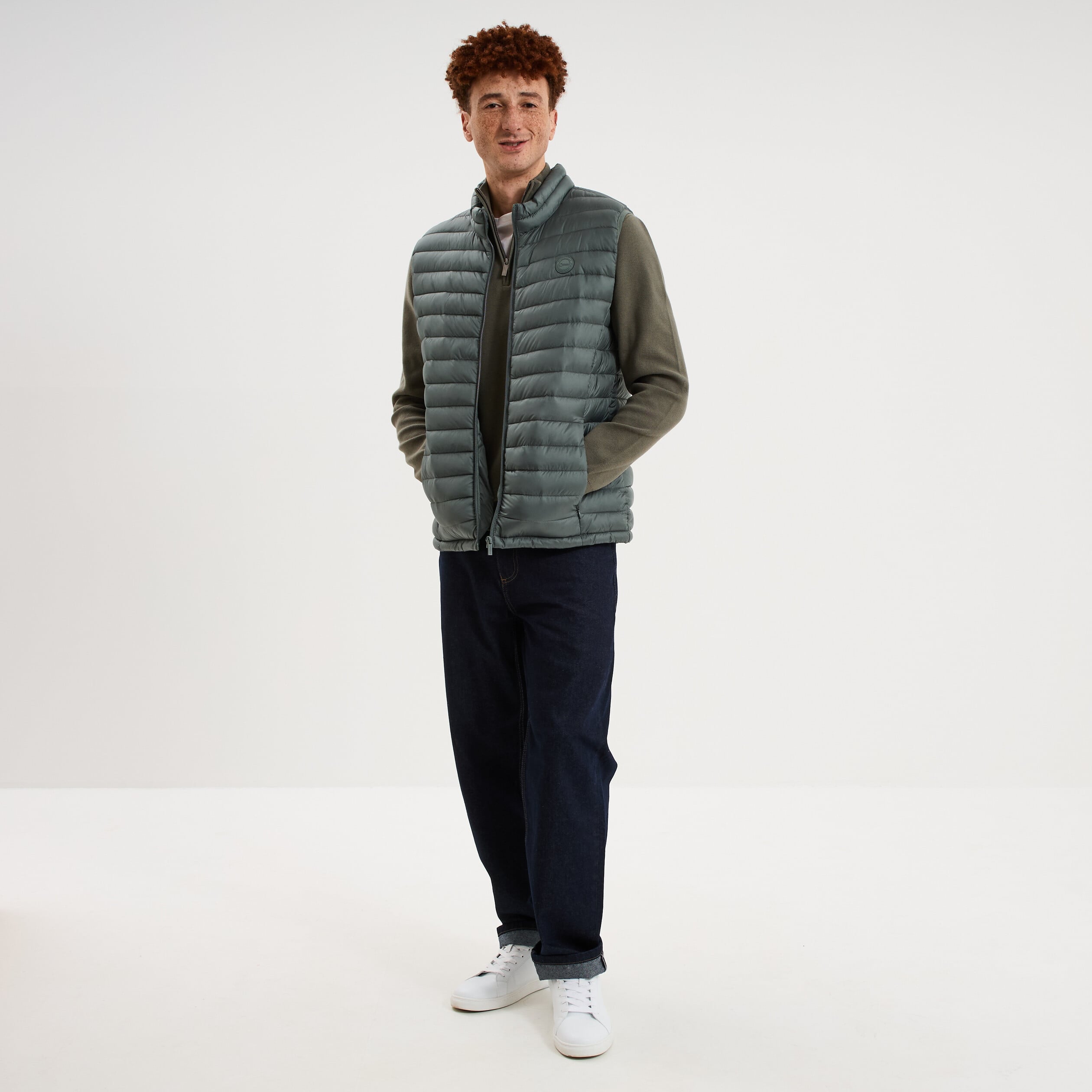 Pull camionneur manches longues vert kaki homme