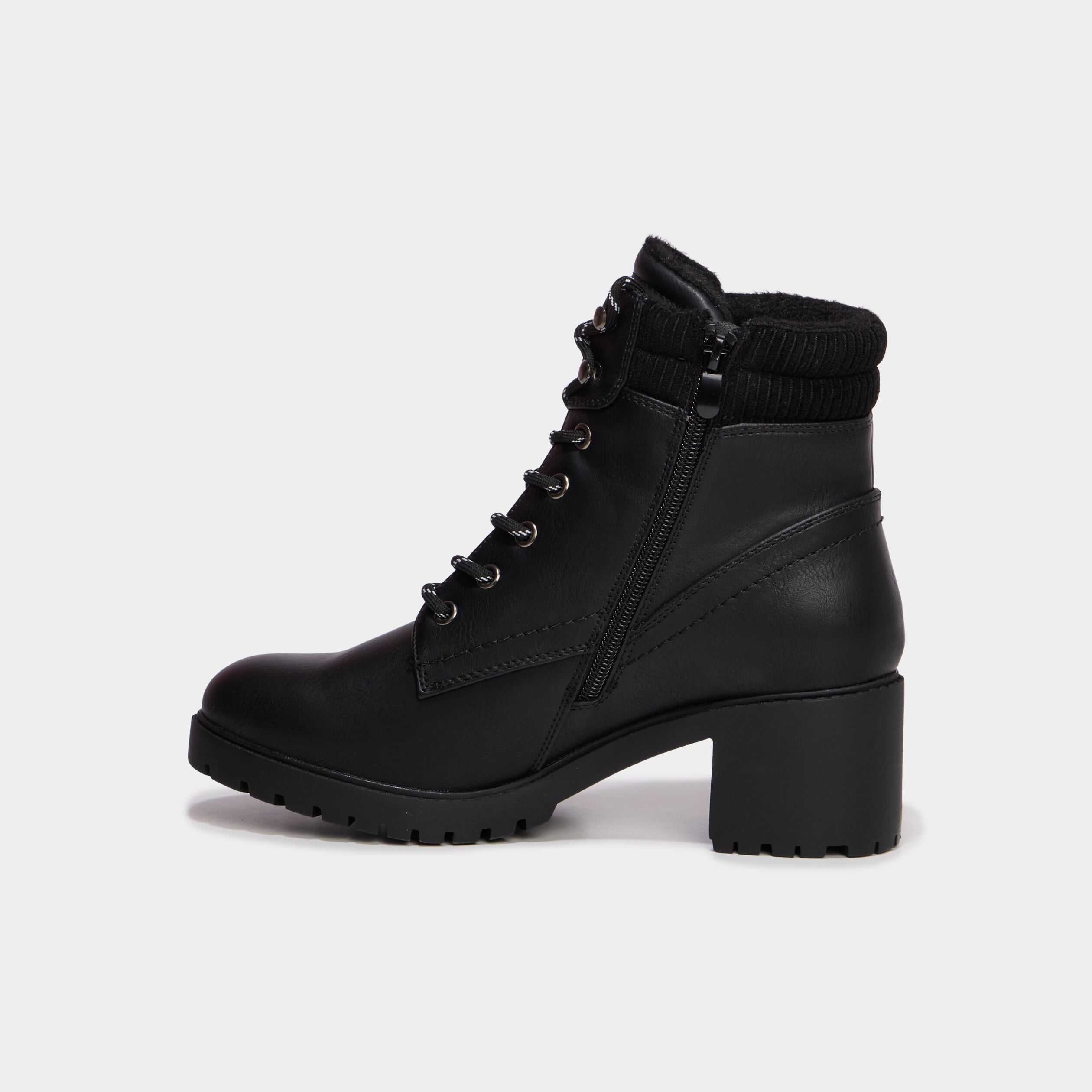 Boots &agrave; lacets et talons noir femme