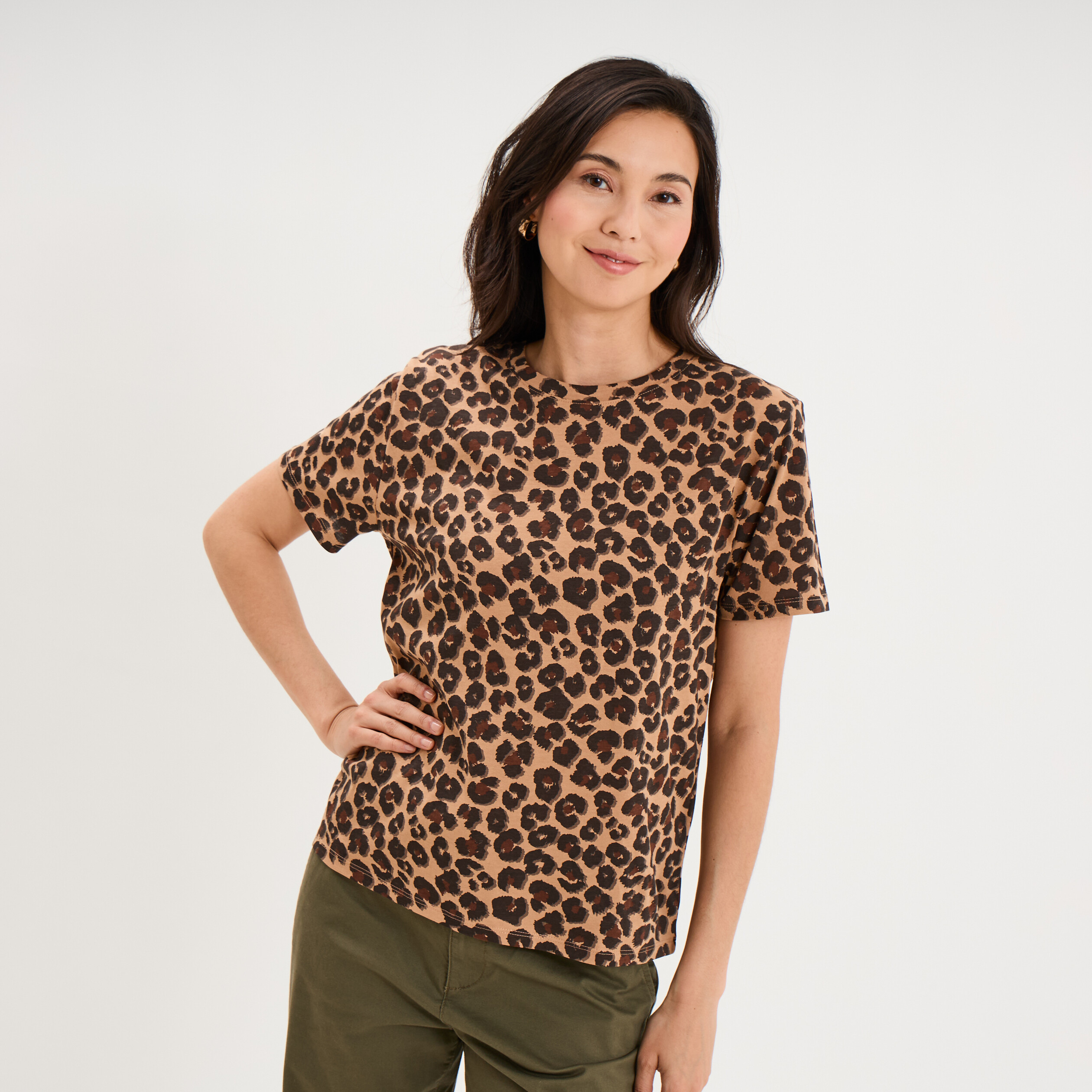 T-shirt coton col rond manches courtes ficelle femme