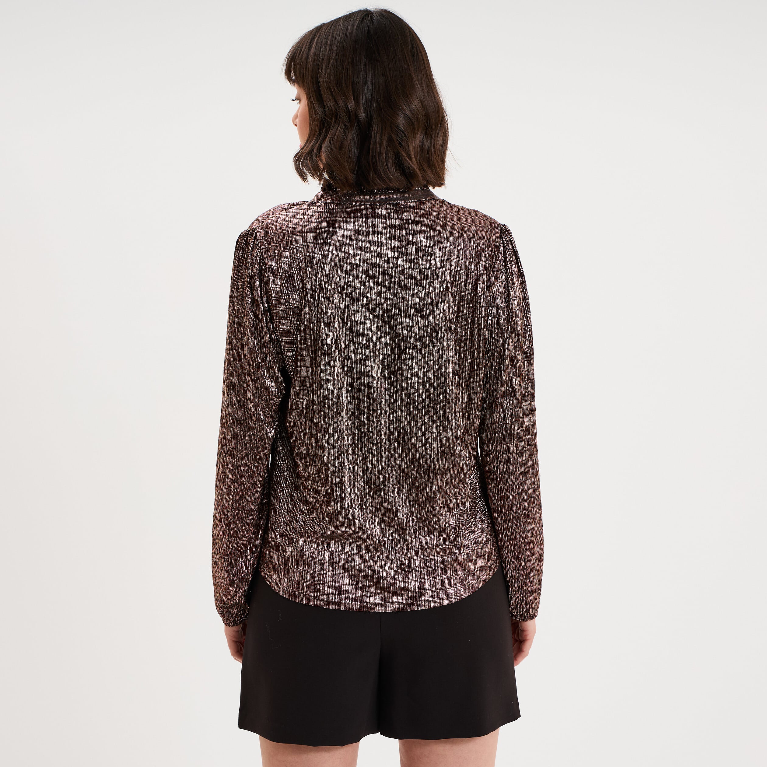 Blouse manches longues col tunisien terracotta femme