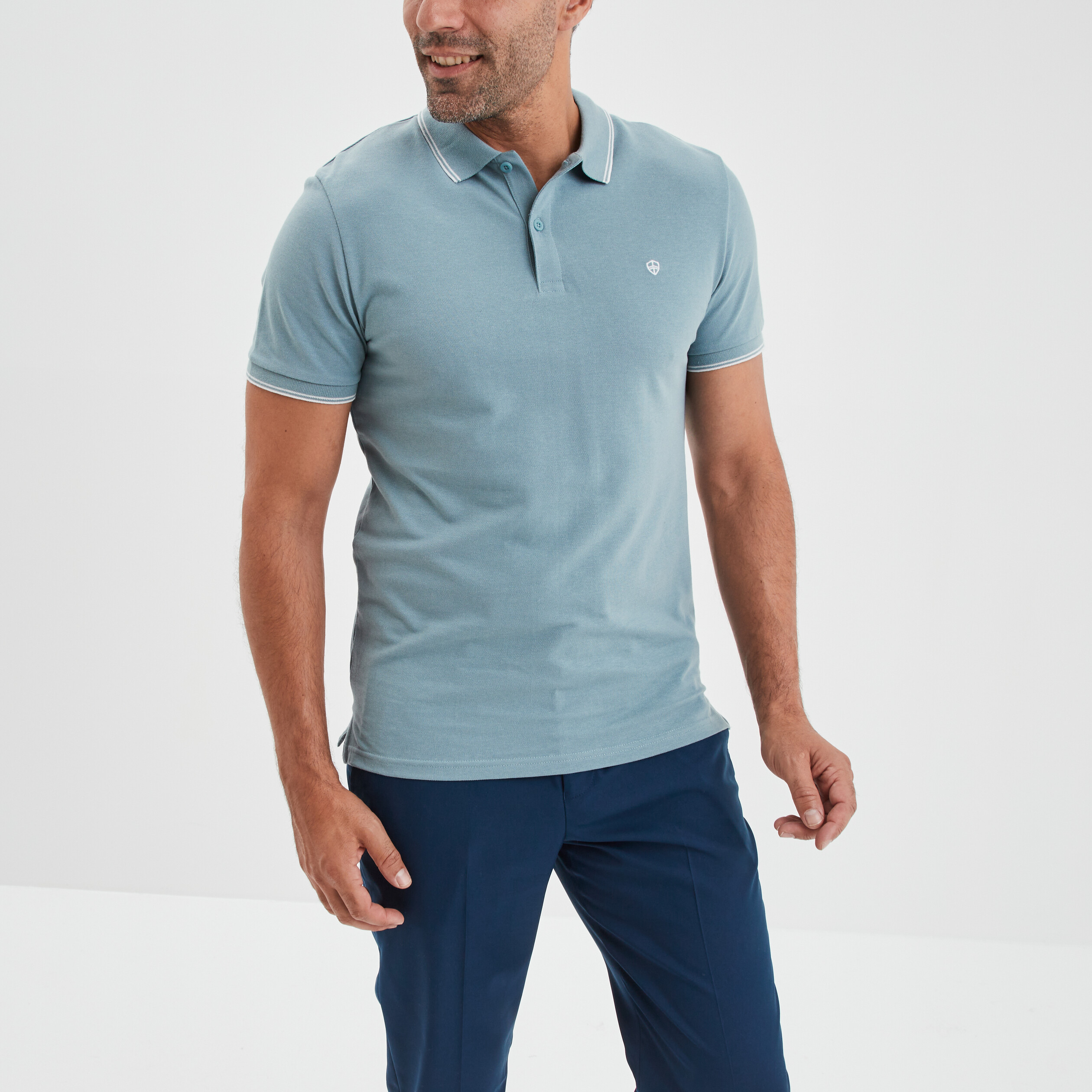 Polo piqu&eacute; coton manches courtes gris homme