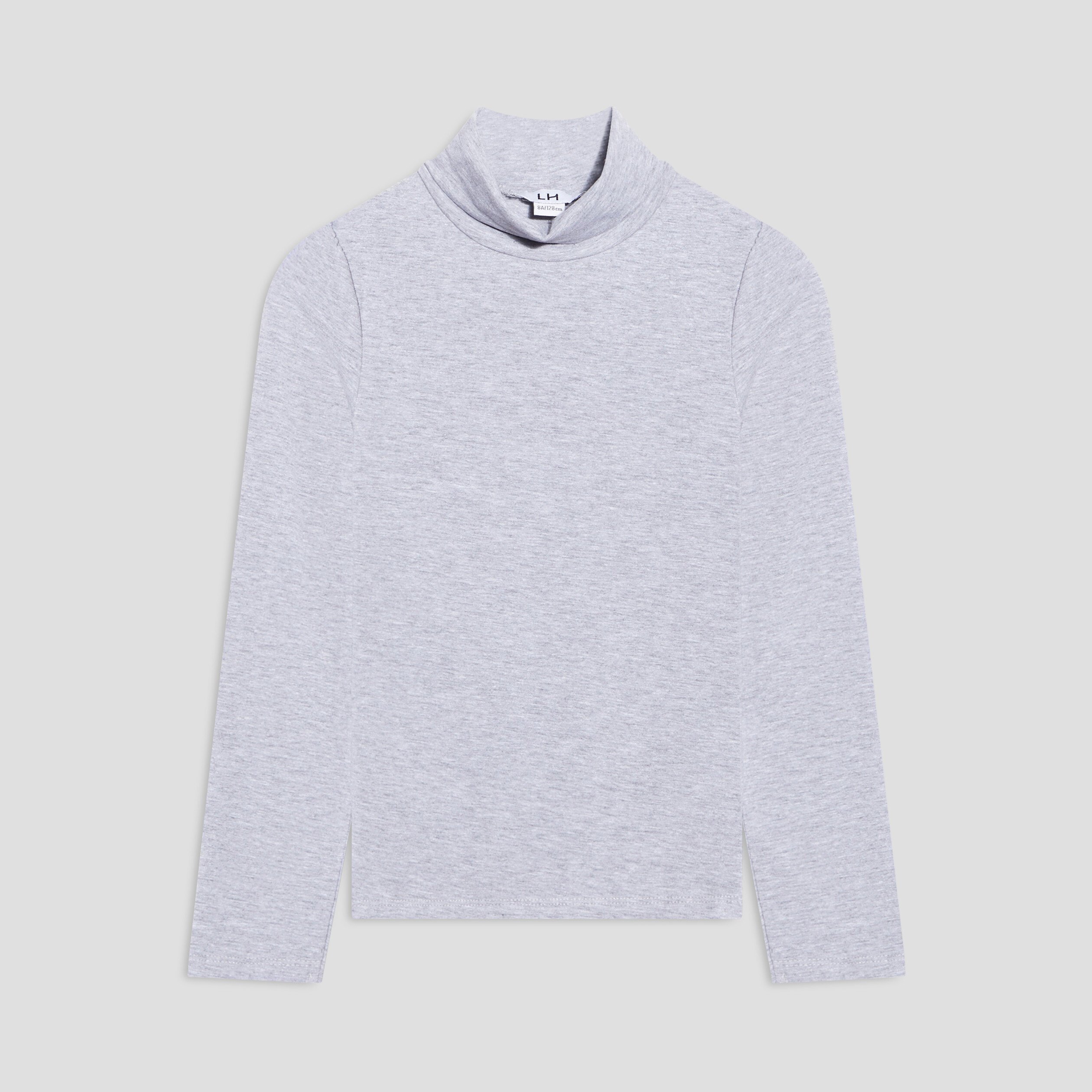t shirt col roule manches longues coton gris fille T-shirt col roulé manches longues coton gris fille