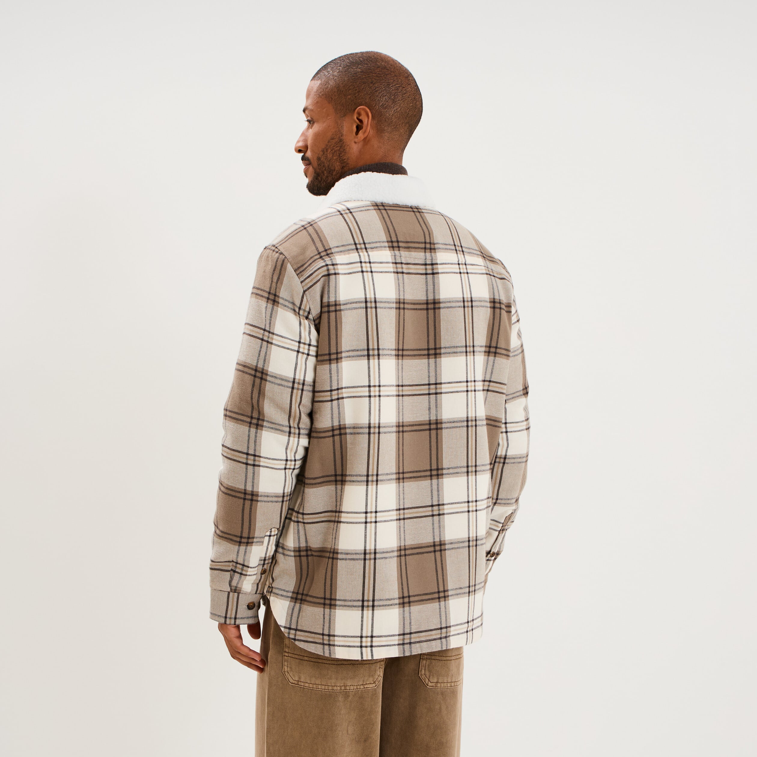 Surchemise carreaux doubl&eacute;e effet sherpa taupe homme