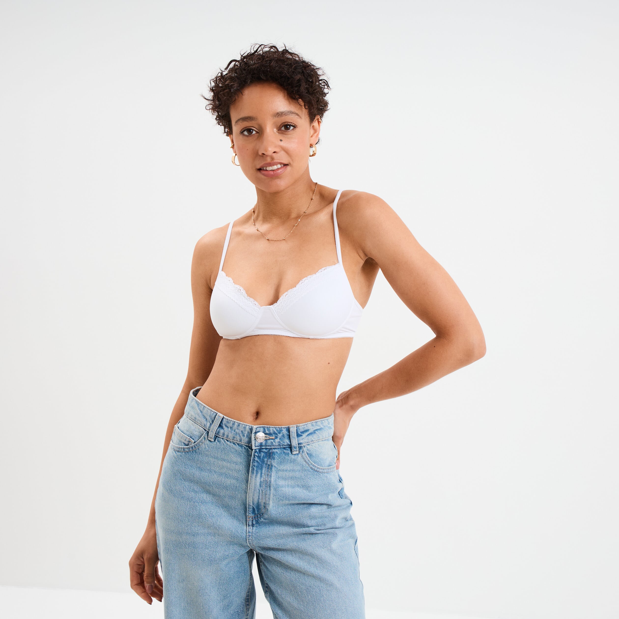 Soutien-gorge triangle micro dentelle blanc femme