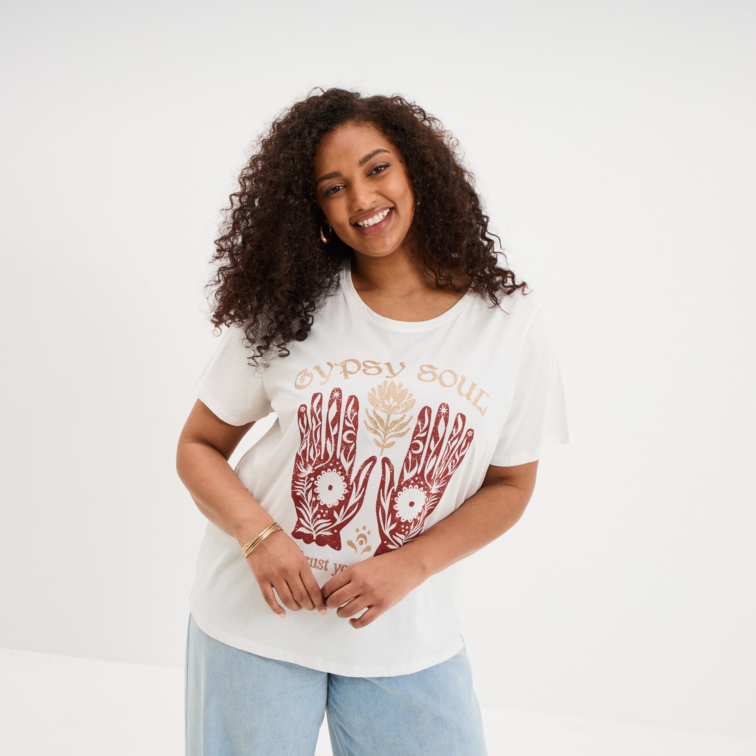 T-shirt manches courtes col rond coton blanc femme grande taille