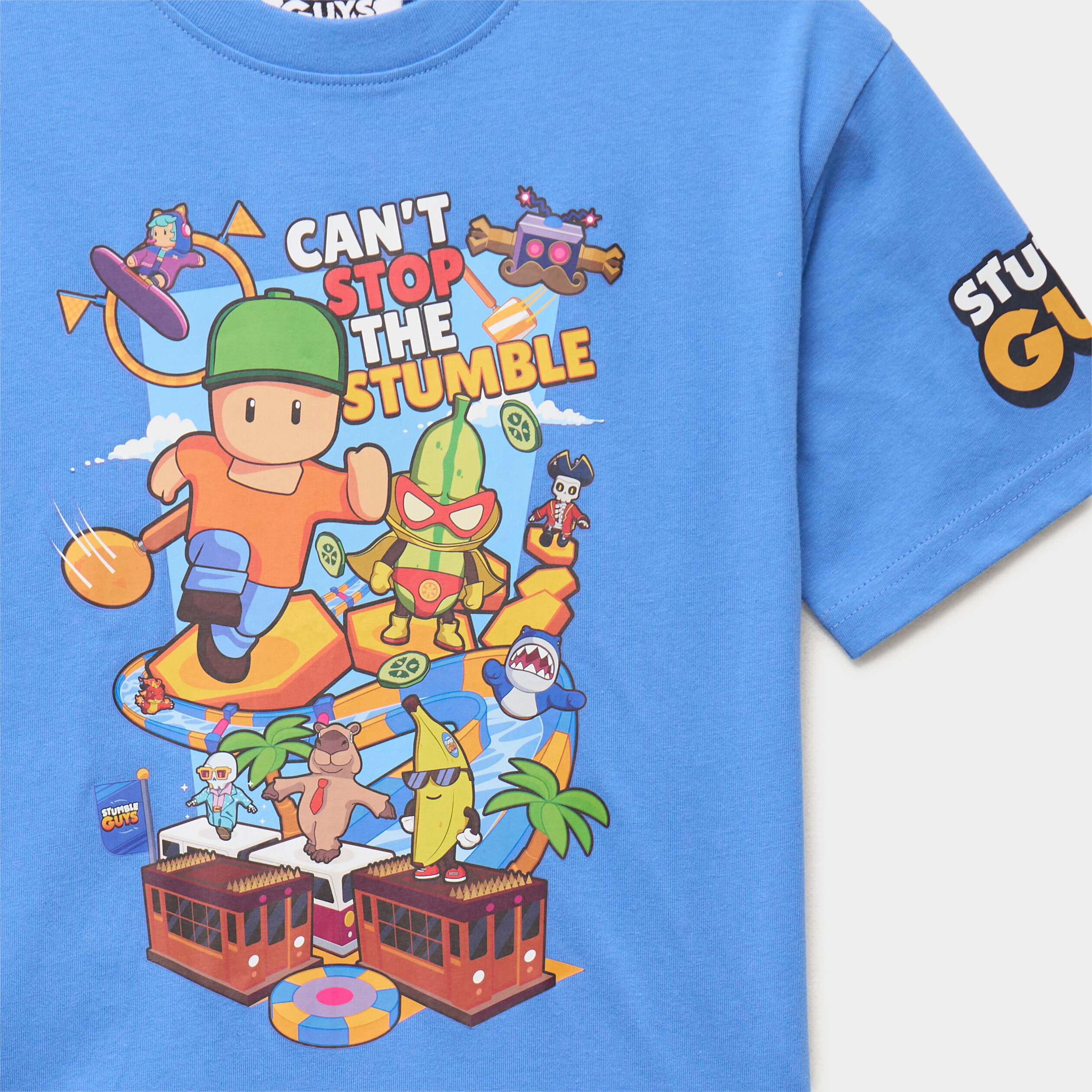 T-shirt col rond coton Stumble Guys bleu gar&ccedil;on