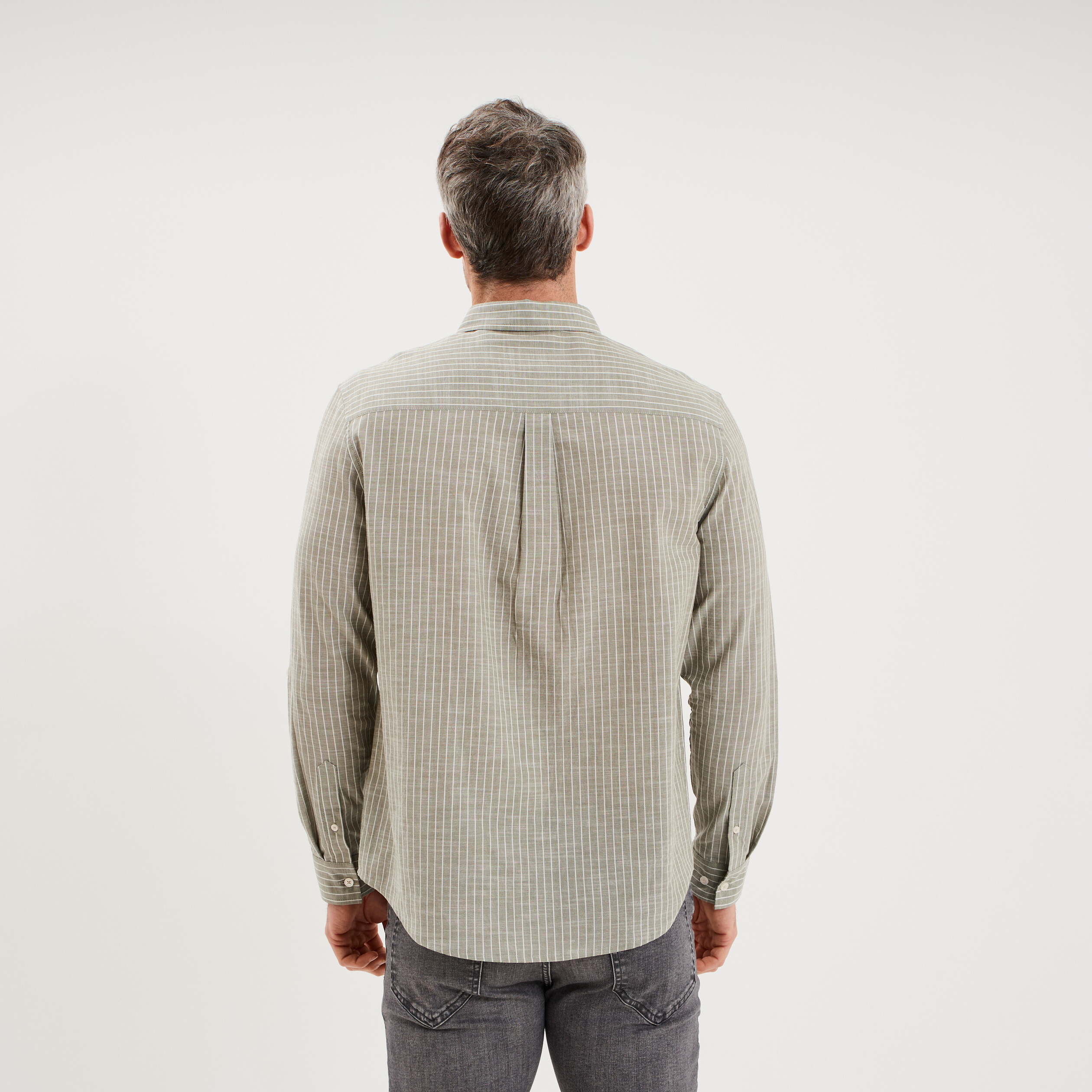 Chemise manches longues coton vert kaki homme