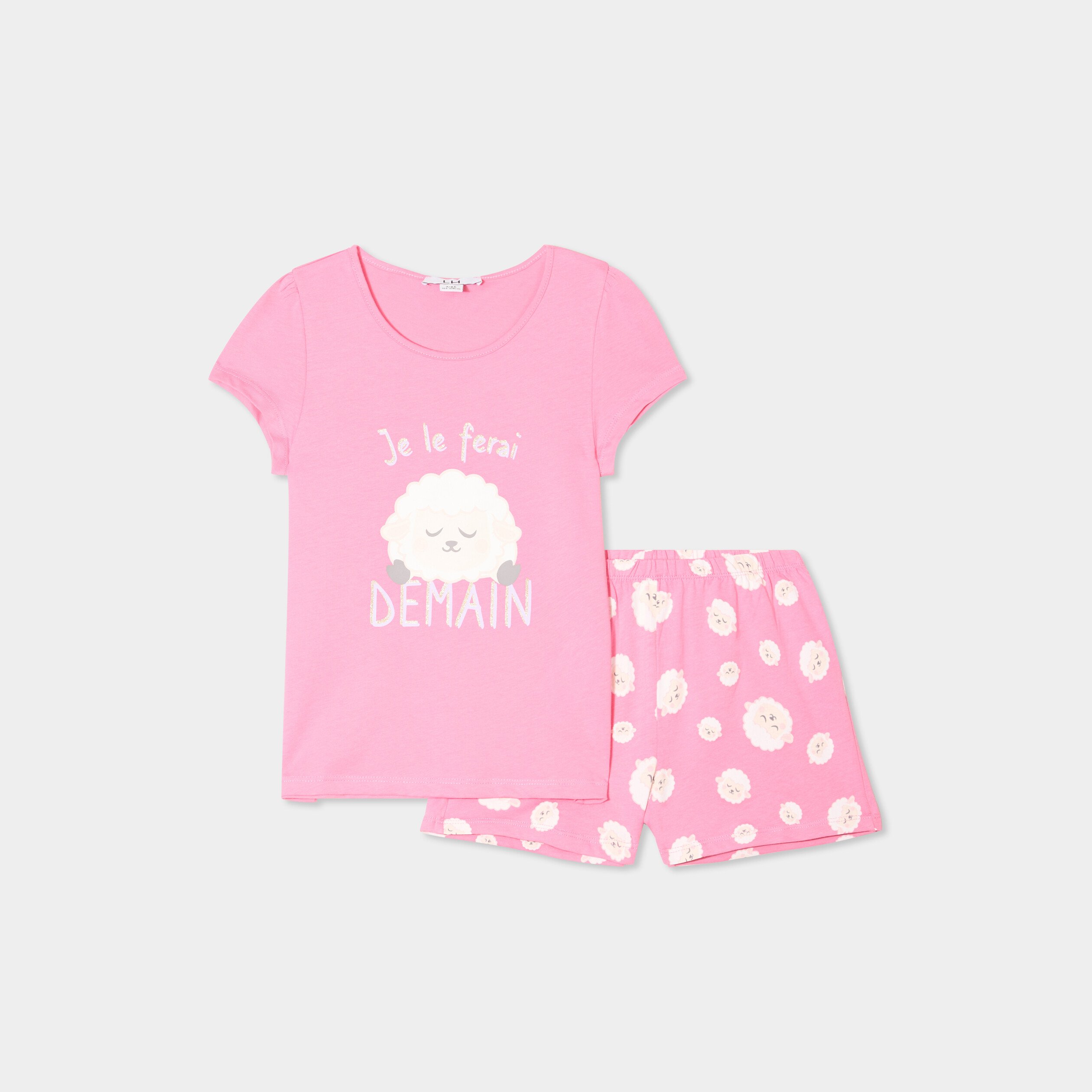 ensemble pyjama short et t shirt coton rose clair fille Ensemble pyjama short et t-shirt coton rose clair fille