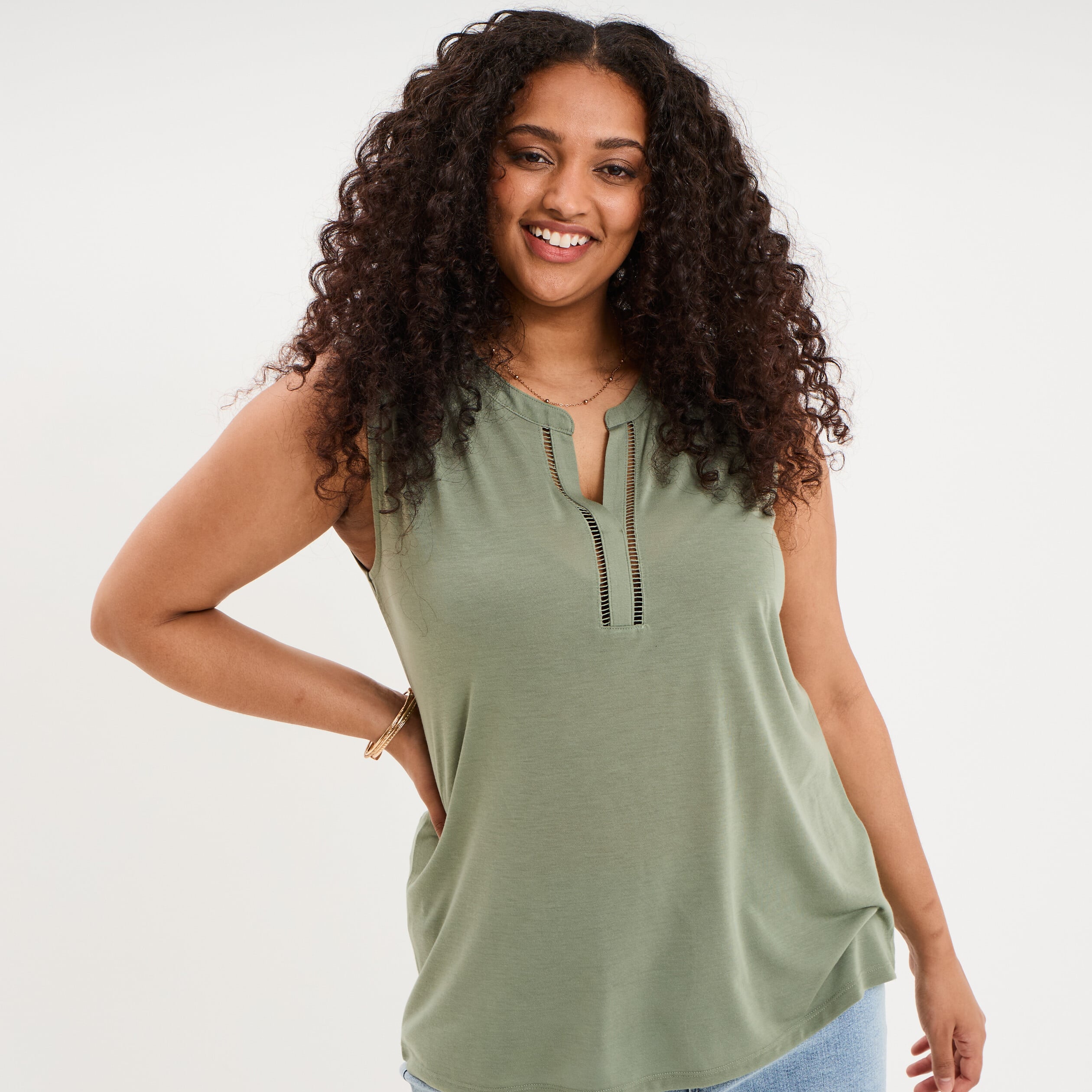 D&eacute;bardeur col tunisien vert kaki femme grande taille