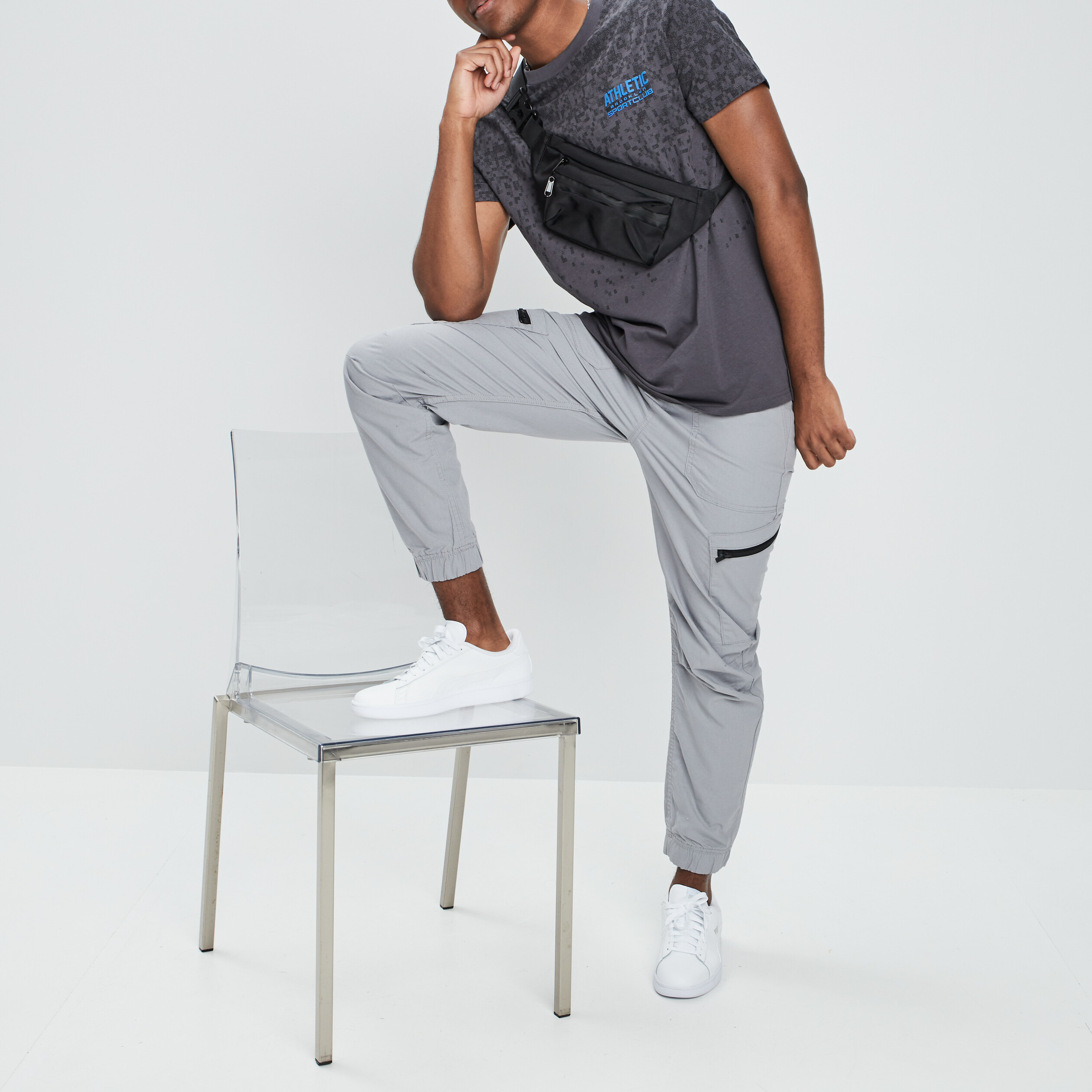 Pantalon cargo à coulisse gris homme