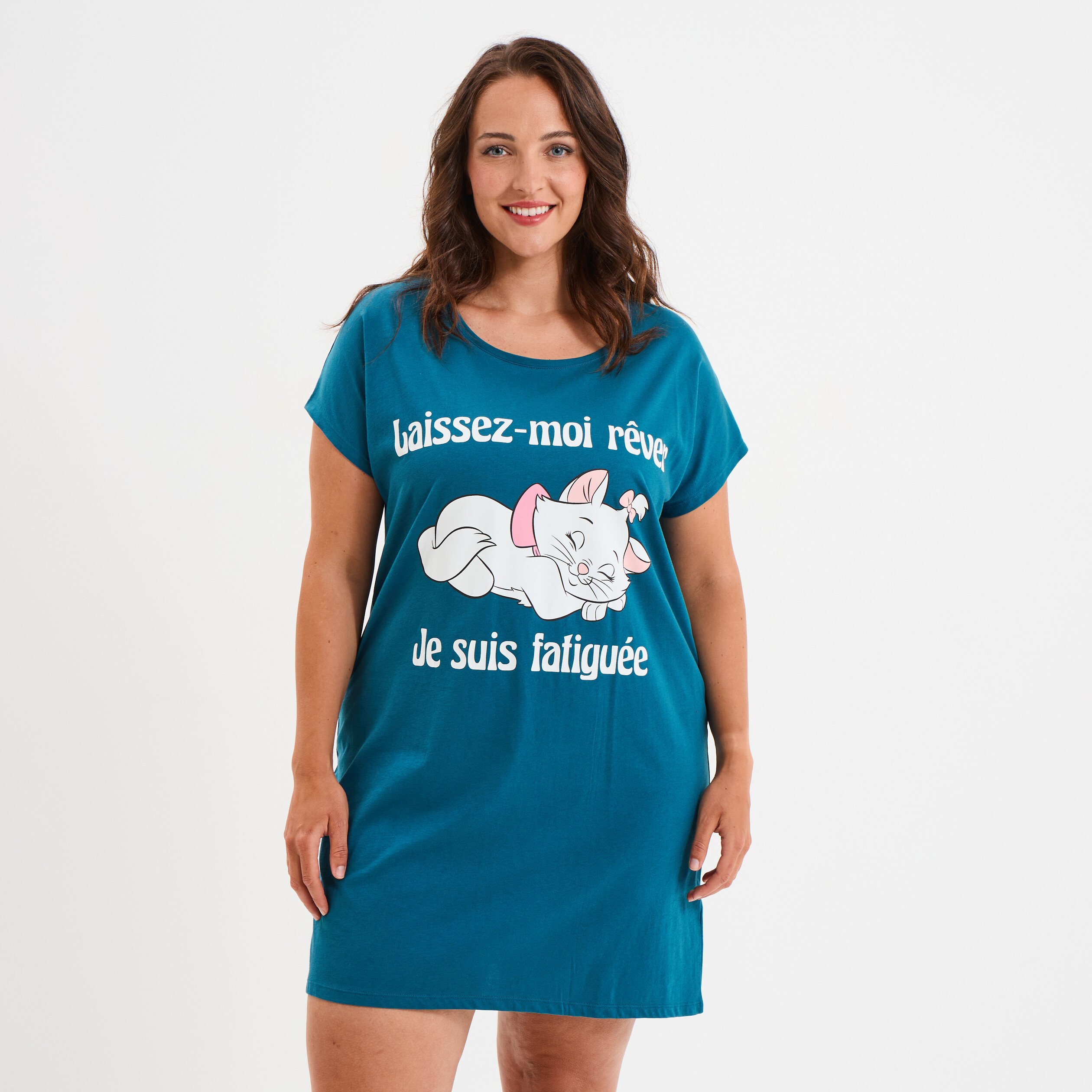 chemise de nuit aristochats marie bleu canard femmegt Chemise de nuit Aristochats Marie bleu canard femme grande taille