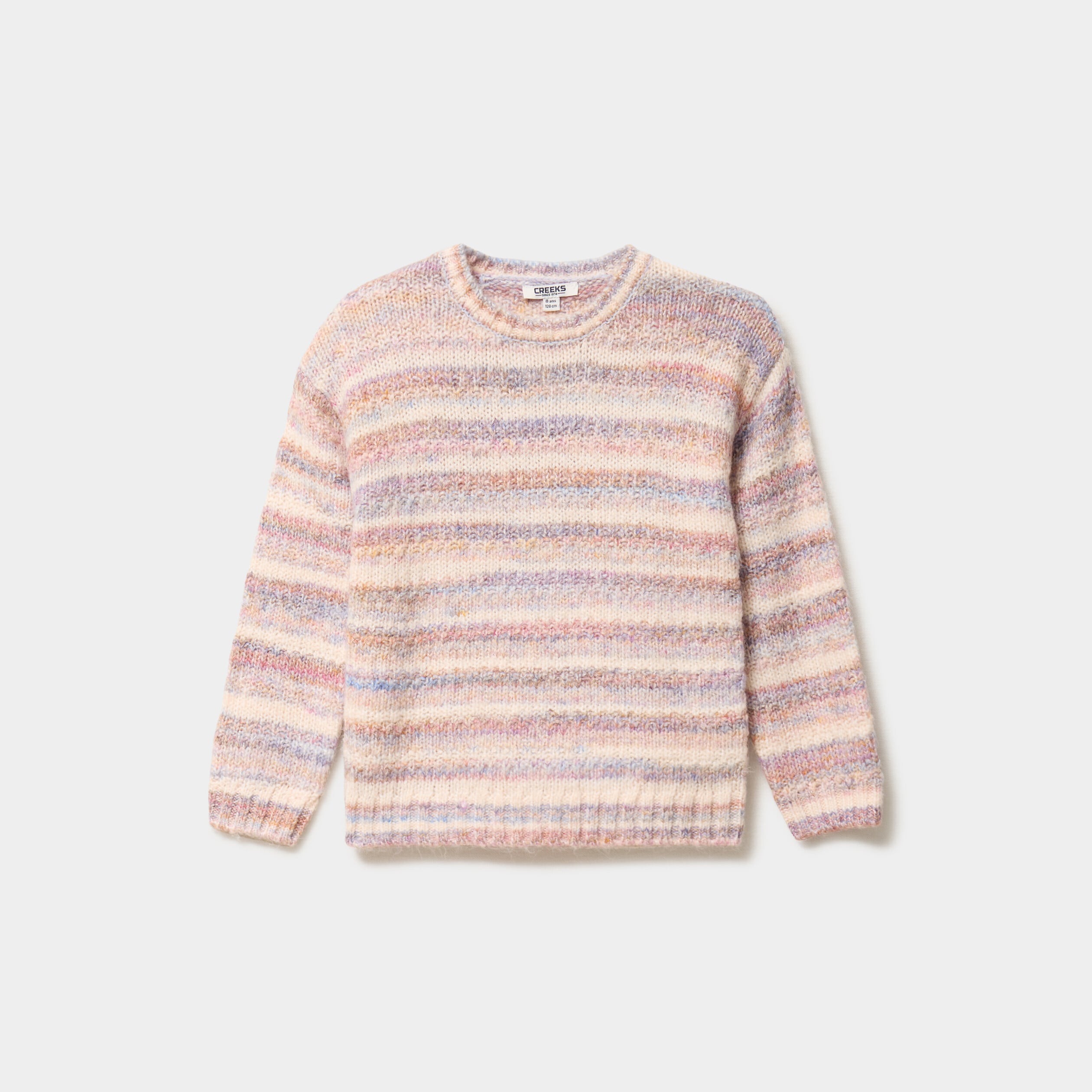 Pull col rond droit manches longues multicolore fille