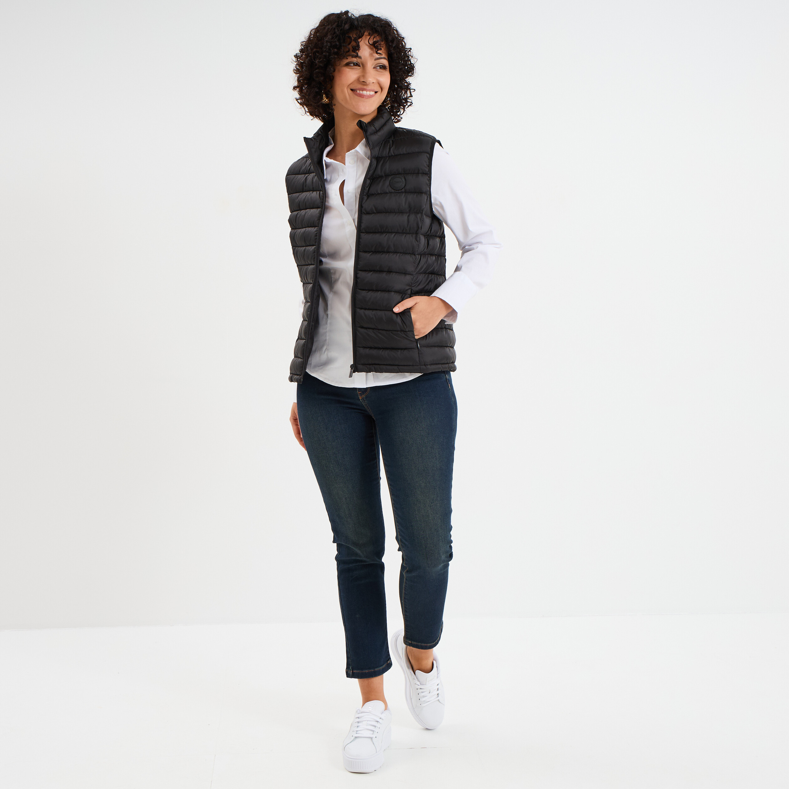 Doudoune légère droite sans manches noir femme La Halle