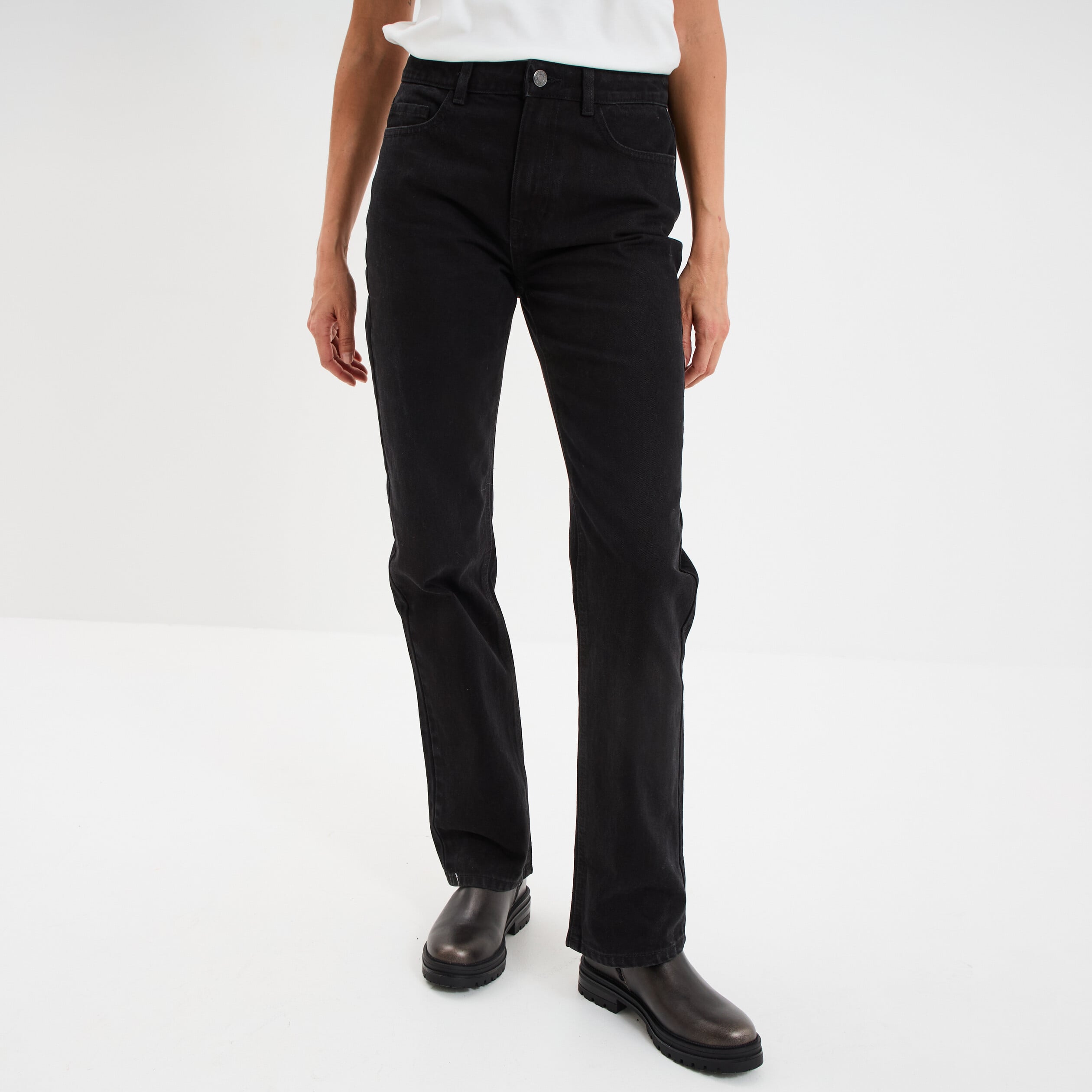 Jeans droit 5 poches coton denim noir femme