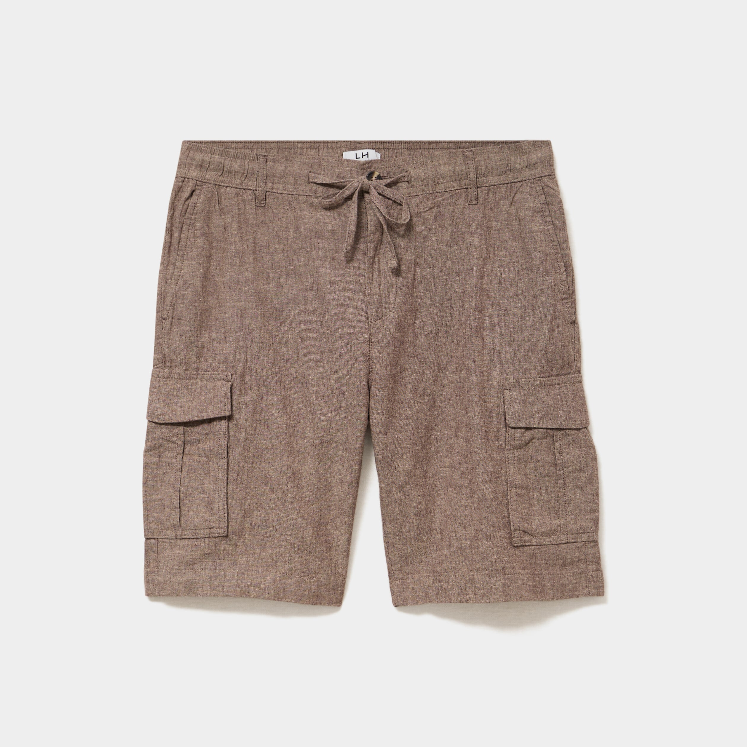 Bermuda cargo en lin m&eacute;lang&eacute; marron homme