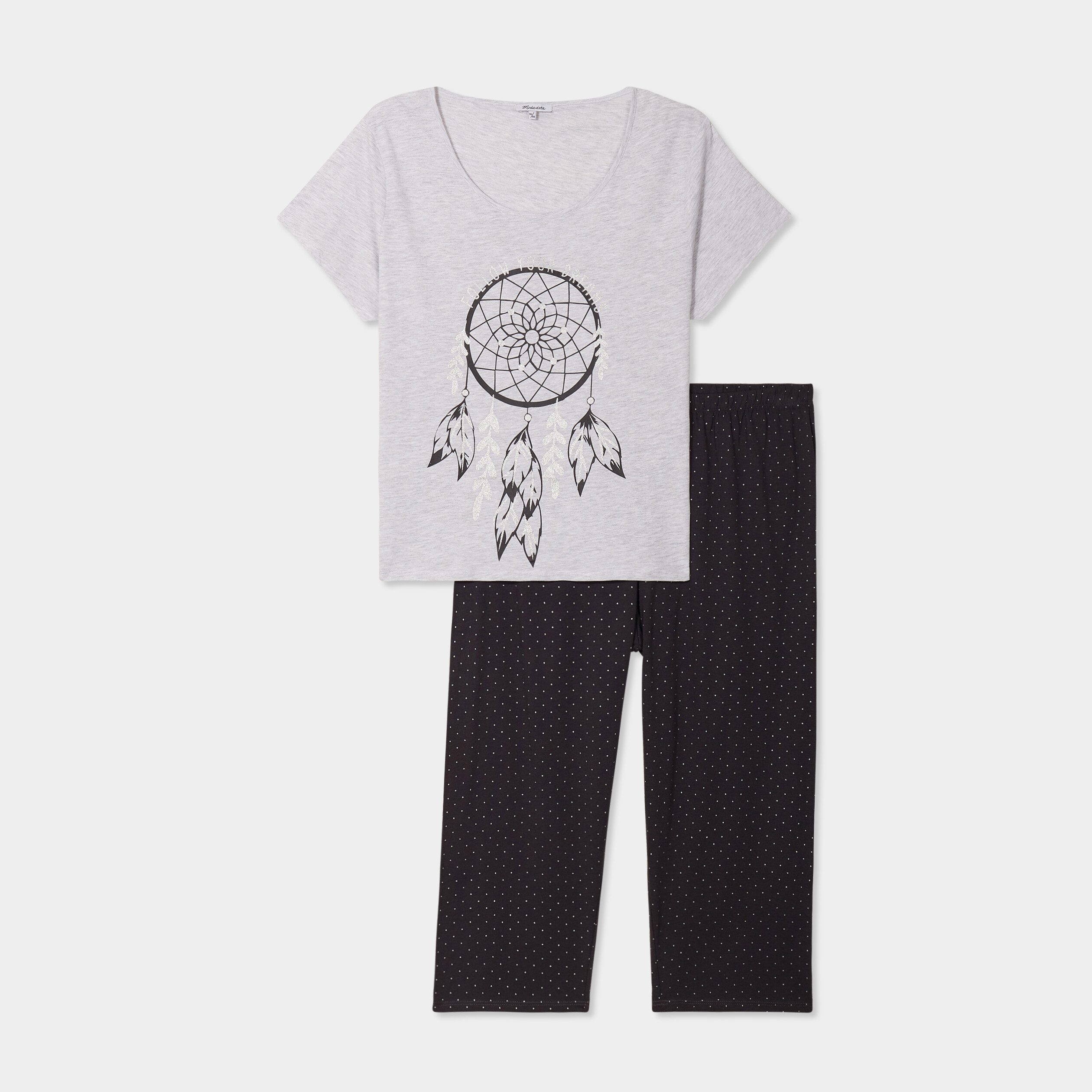ensemble pyjama corsaire 2 pieces coton gris clair femmegt Ensemble pyjama corsaire 2 pièces coton gris clair femme grande taille
