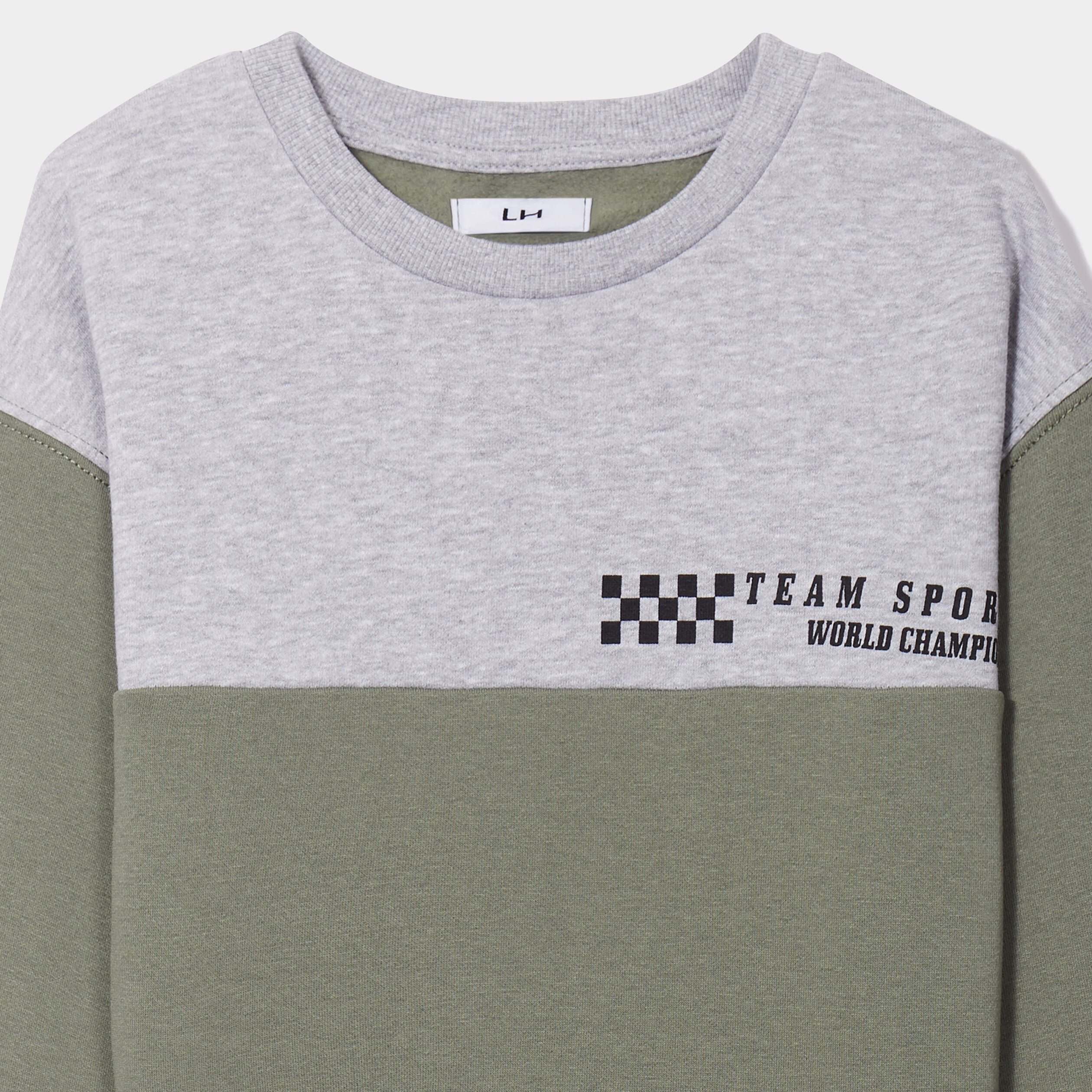 sweat col rond manches longues bicolore vert kaki garcon Sweat col rond manches longues bicolore vert kaki garçon