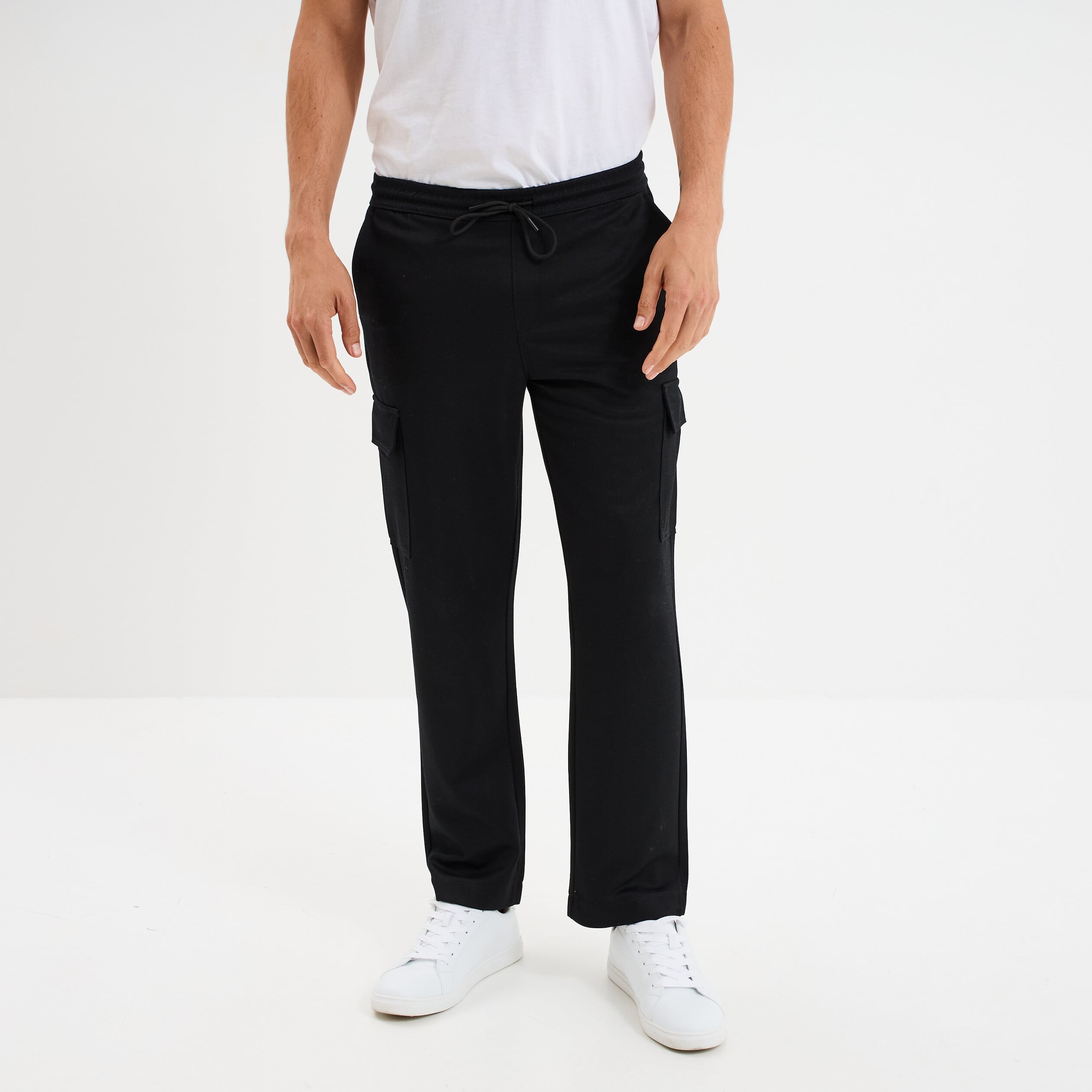 Pantalon cargo taille &eacute;lastiqu&eacute;e noir homme