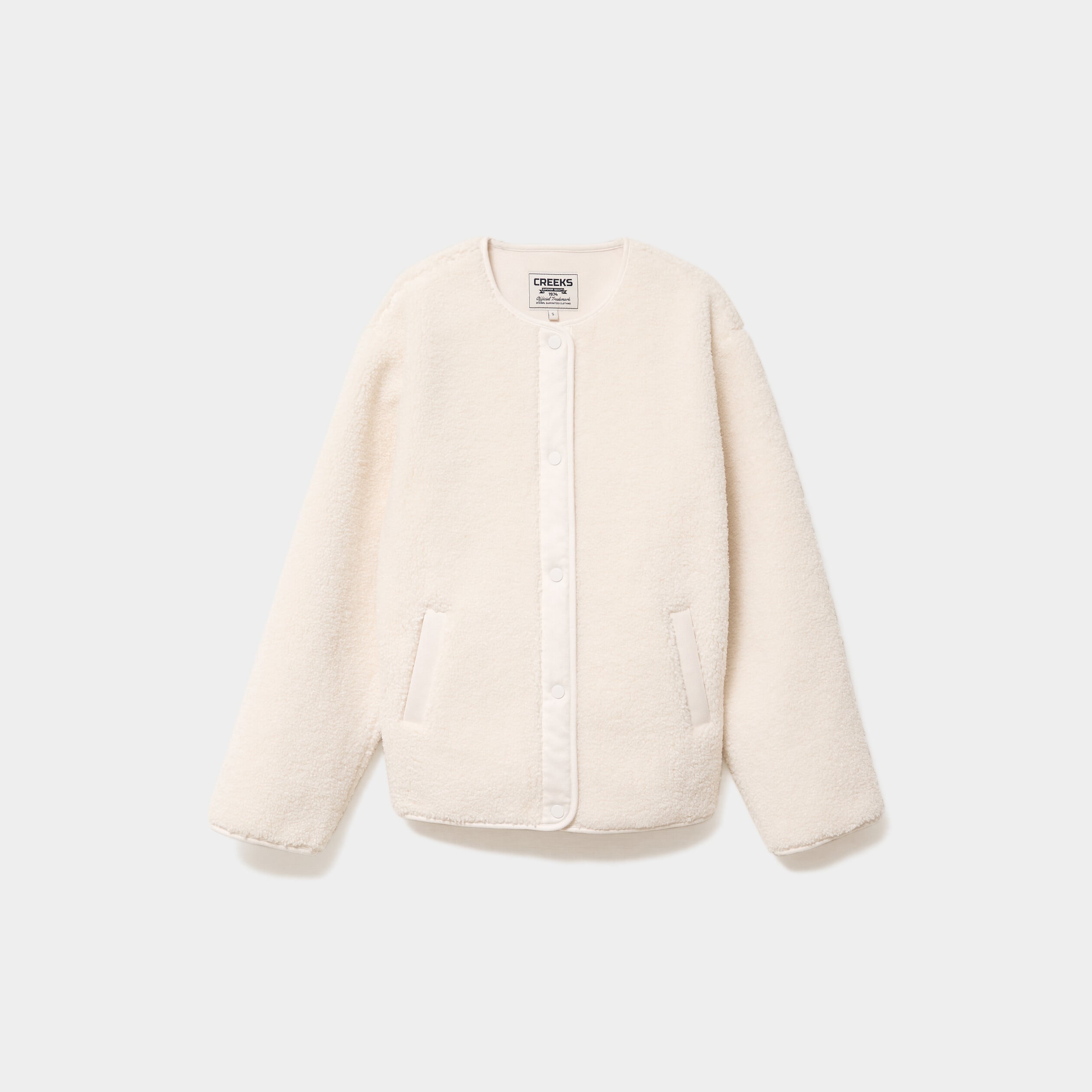 Veste effet polaire boutonn&eacute;e col rond ecru femme