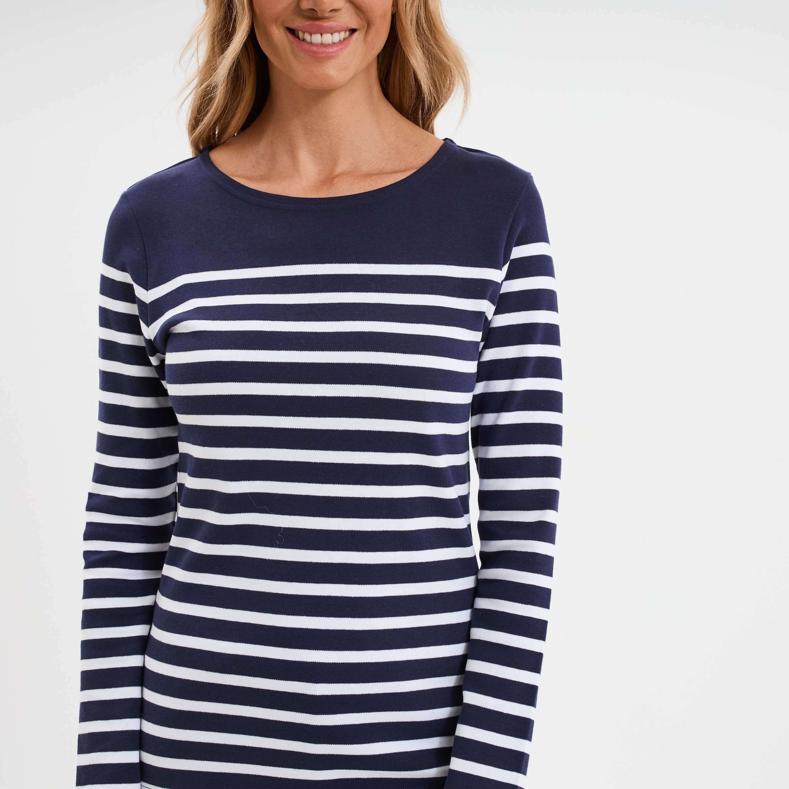 T-shirt marini&egrave;re manches longues coton bleu marine femme