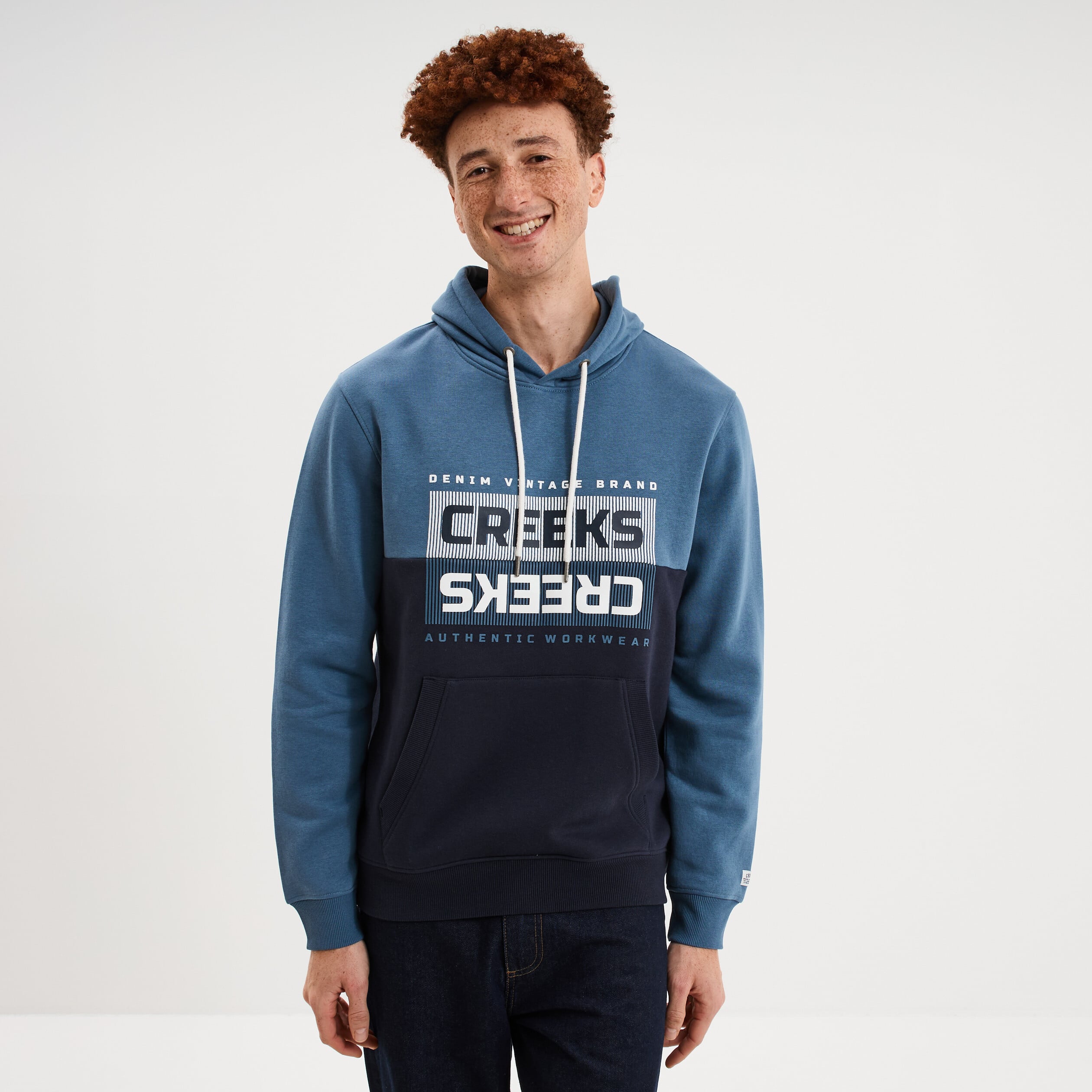 Sweat hoodie 1 poche &agrave; capuche molleton bleu gris homme