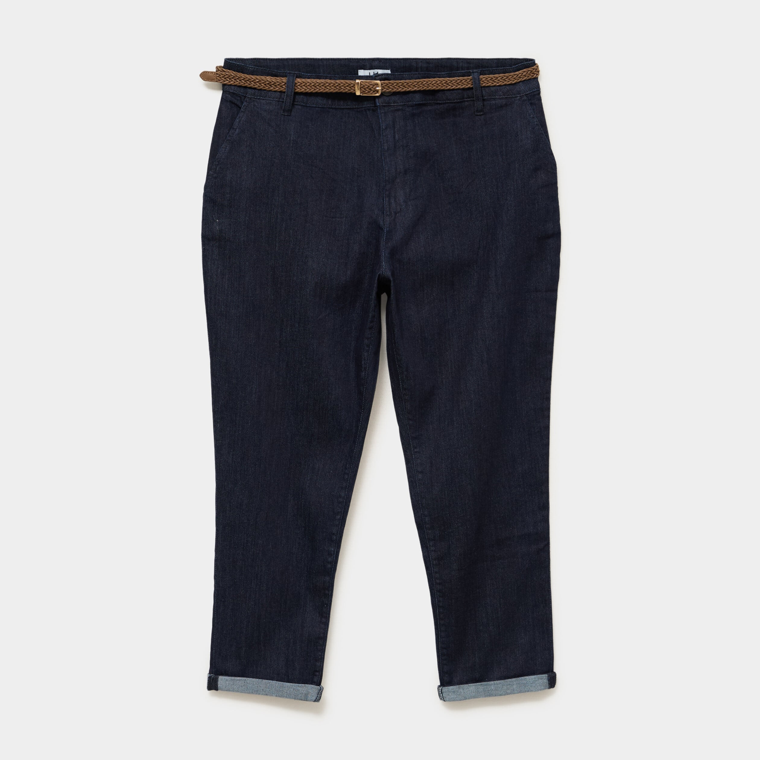 Jean chino cigarette avec ceinture denim brut femme grande taille