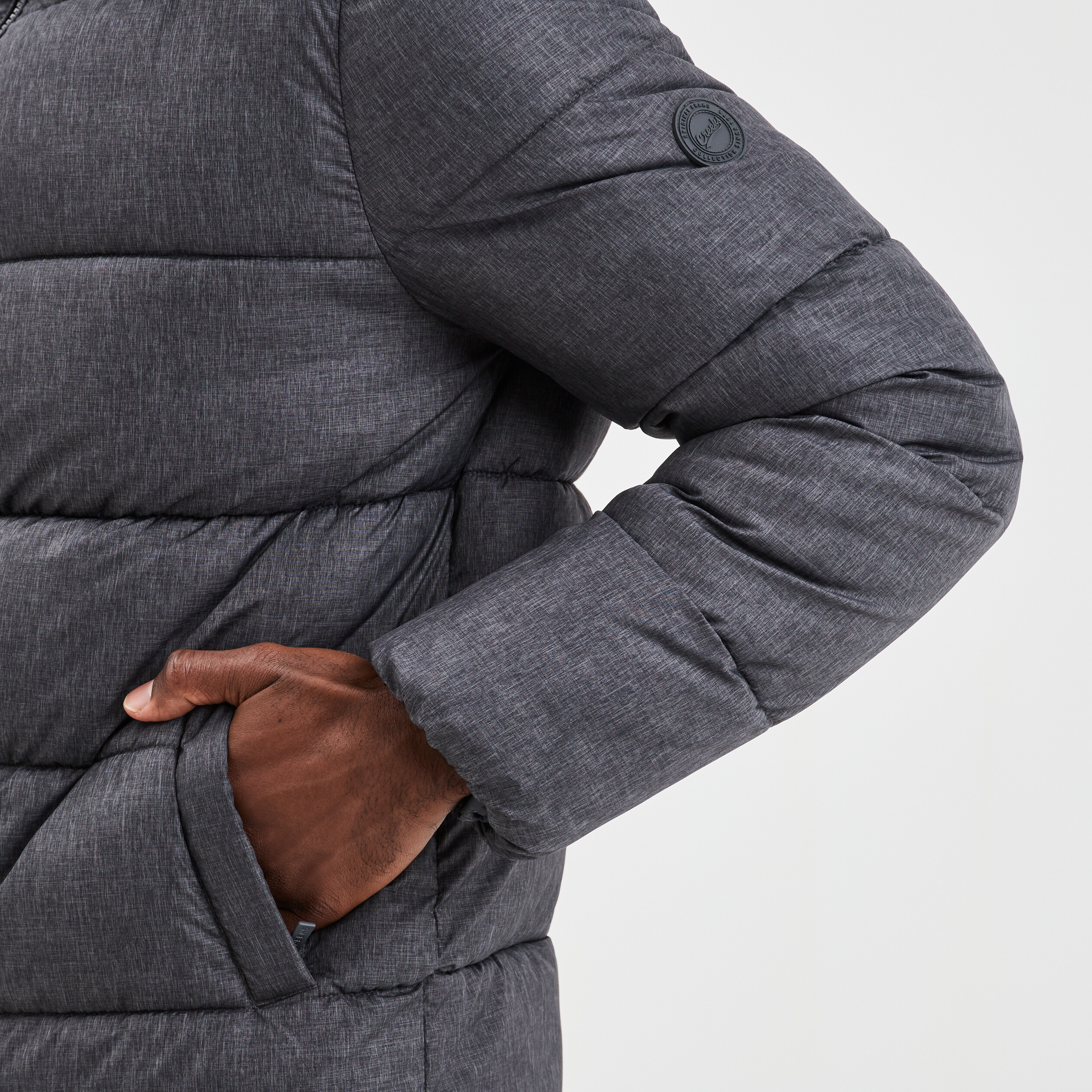 Doudoune doubl&eacute;e zipp&eacute;e &agrave; capuche gris fonc&eacute; homme