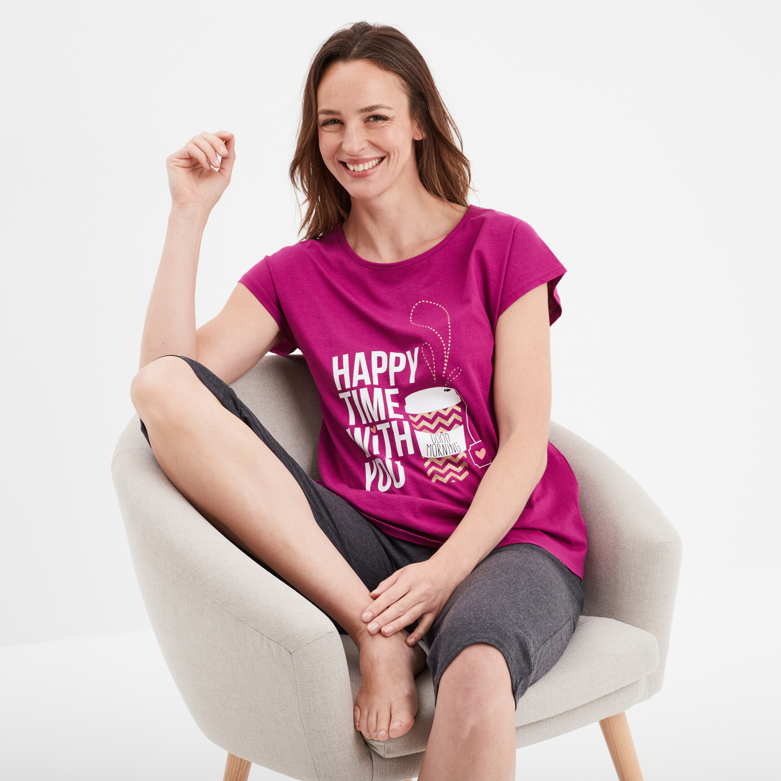 Ensemble pyjama corsaire t-shirt violet femme