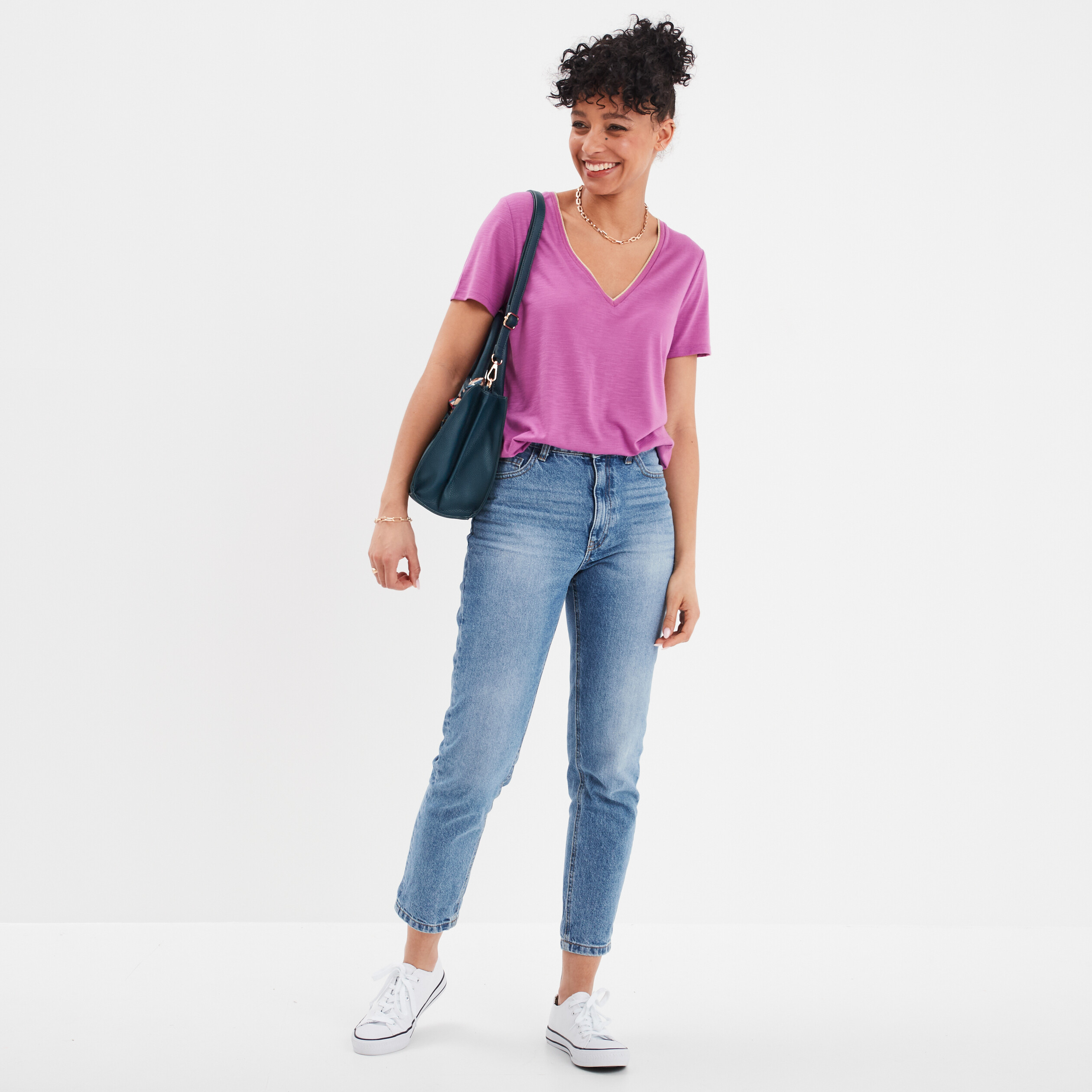 t shirt col en v manches courtes violet femme T-shirt col en V manches courtes violet femme