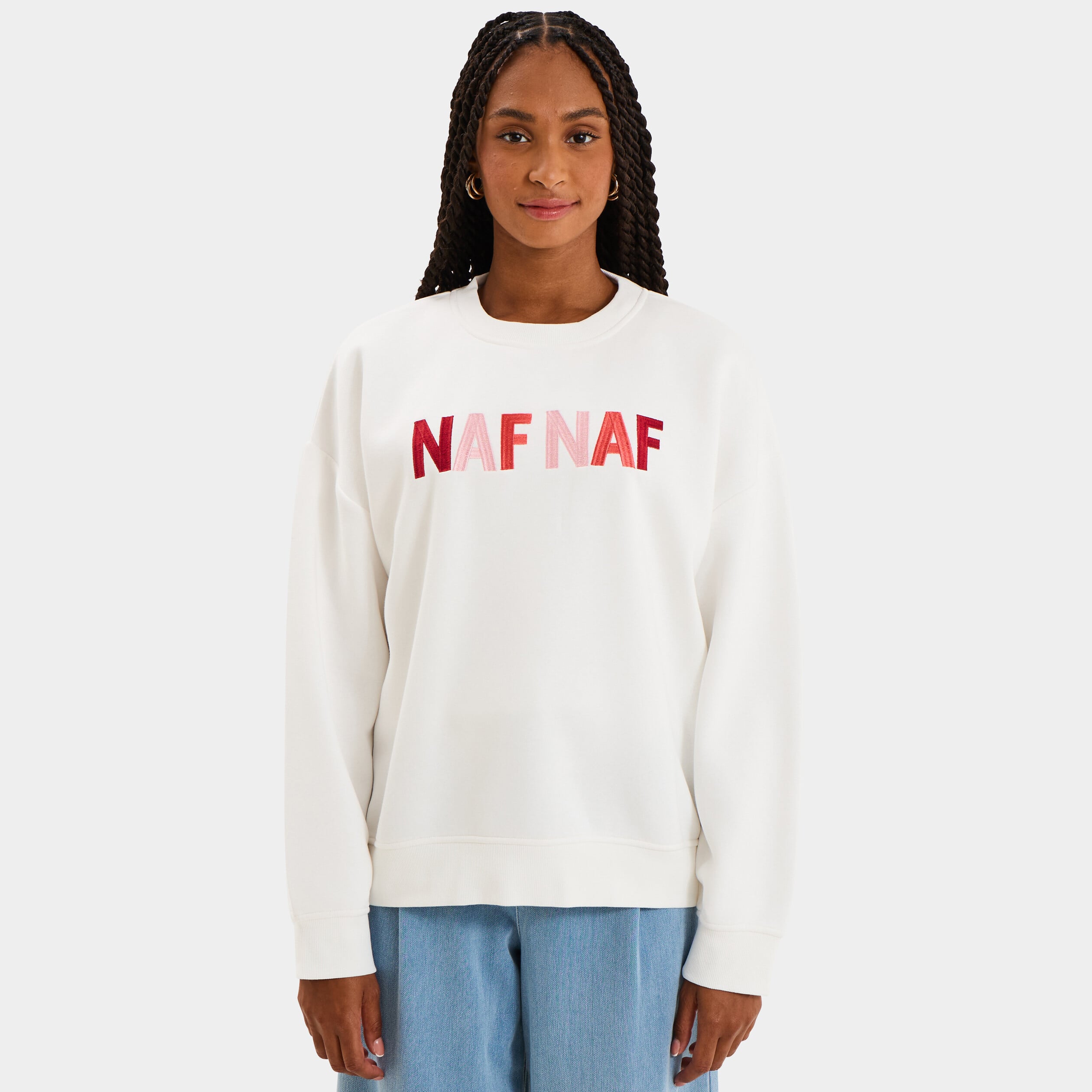 Sweat col rond logo oversize blanc femme