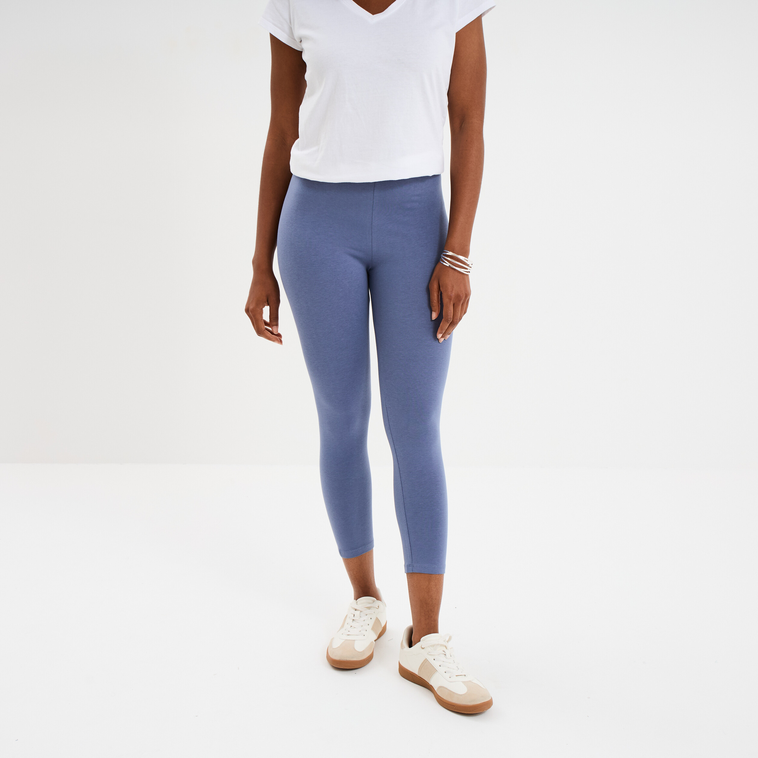 legging 78eme taille elastiquee bleu gris femme Legging 7/8ème taille élastiquée bleu gris femme