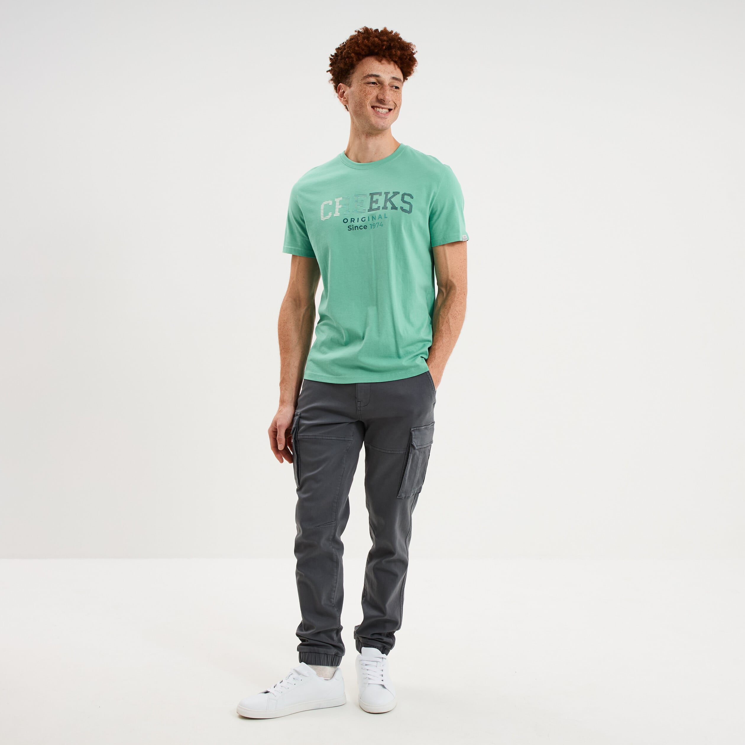 T-shirt col rond manches courtes coton vert menthe homme