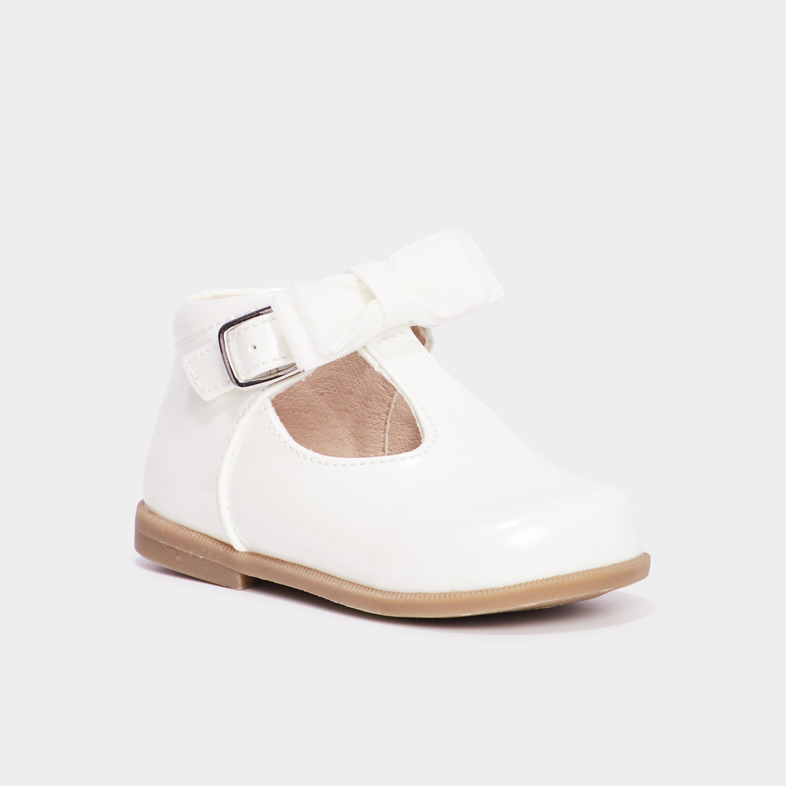 Babies c&eacute;r&eacute;monie vernies avec noeuds blanc b&eacute;b&eacute; fille
