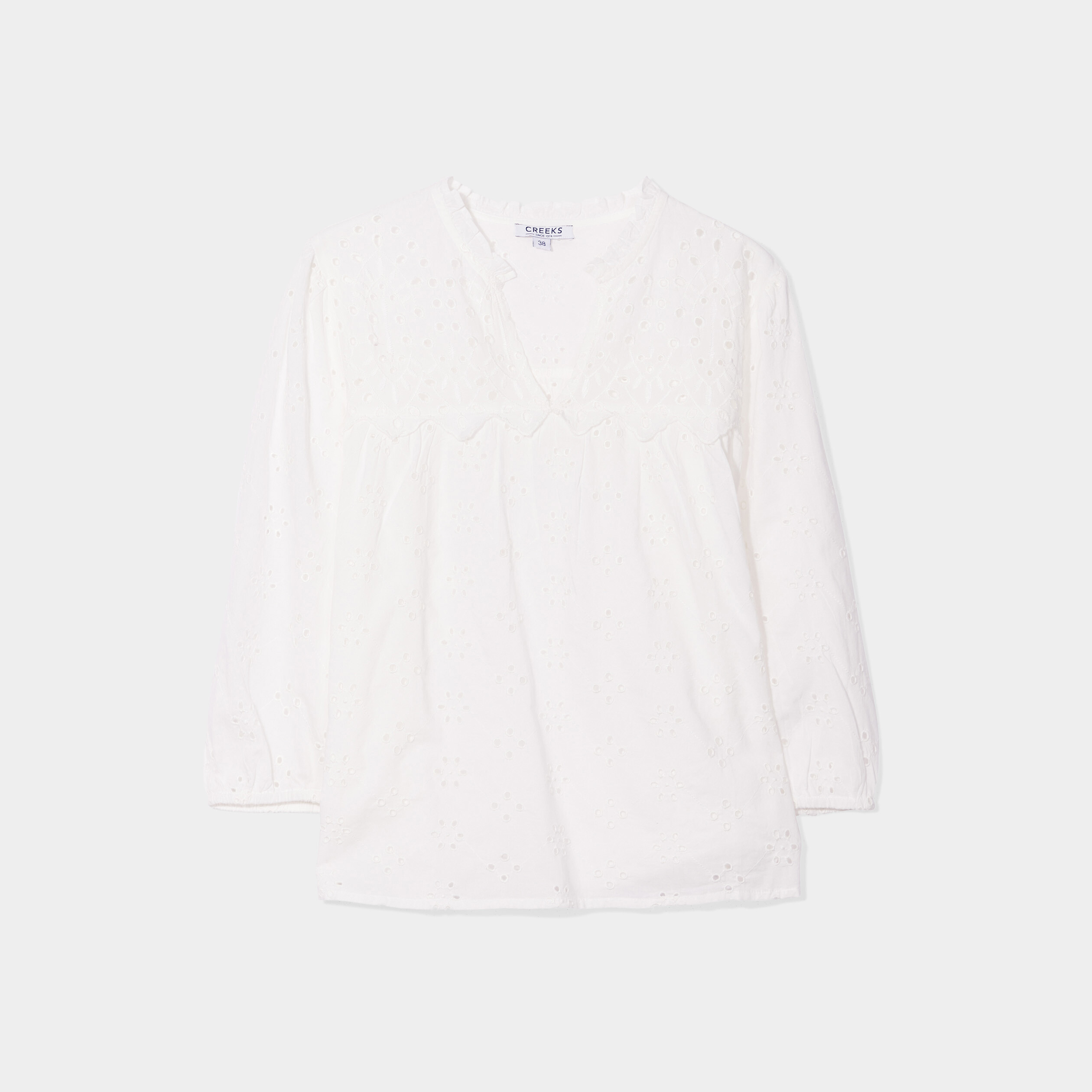 Blouse broderie anglaise coton Creeks jaune clair femme