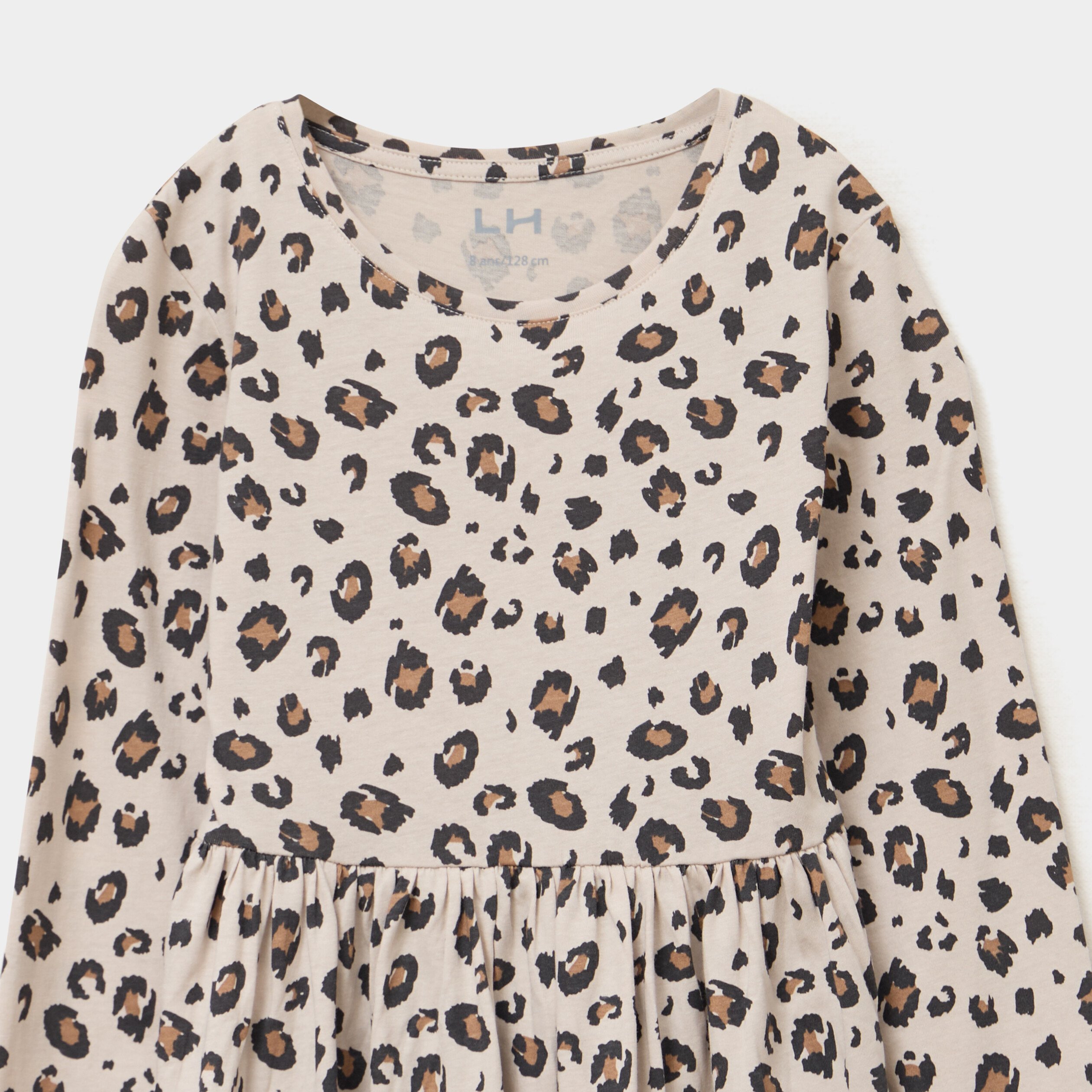 robe evasee manches longues coton sable fille Robe évasée manches longues coton sable fille