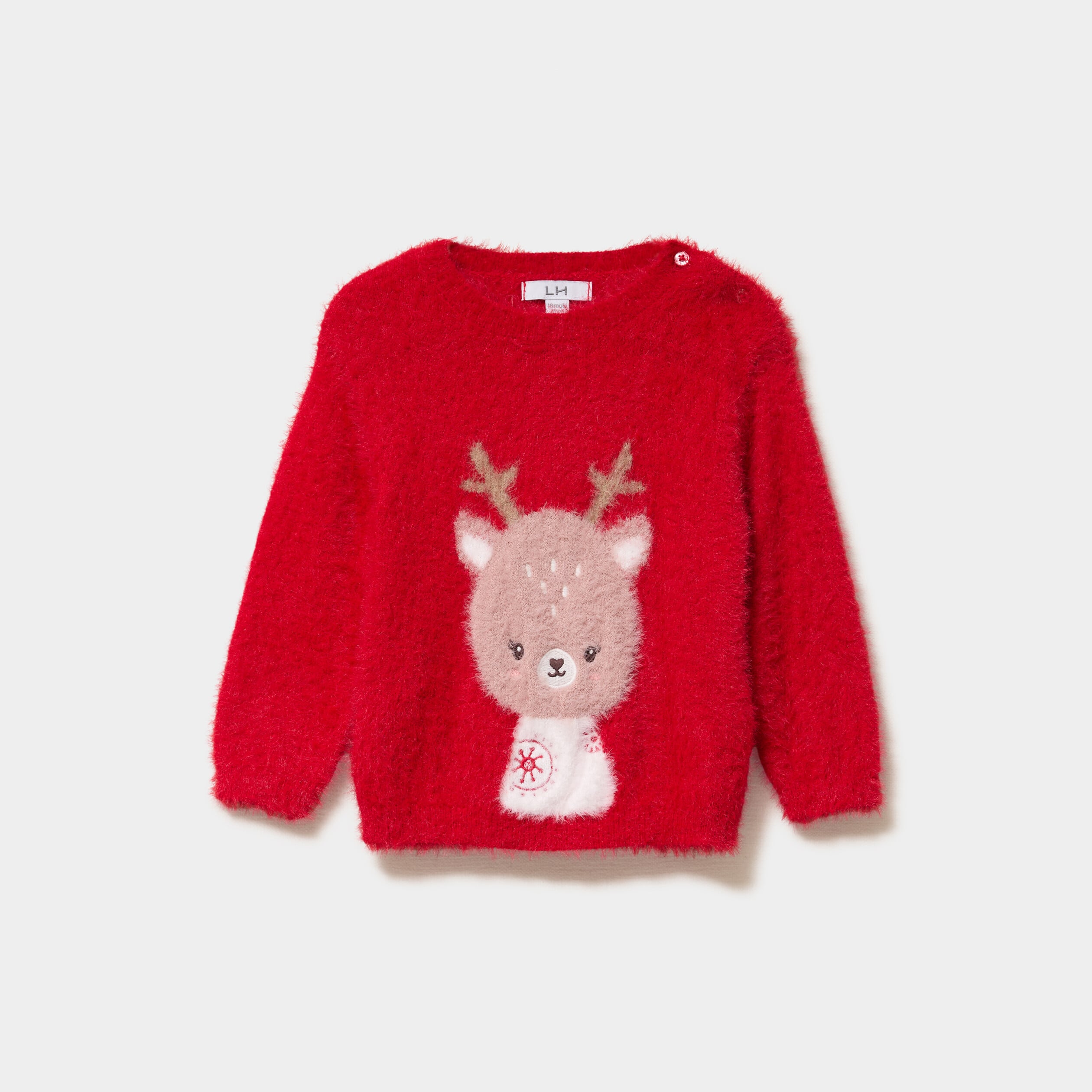 Pull mailles duveteuses col rond rouge b&eacute;b&eacute; fille