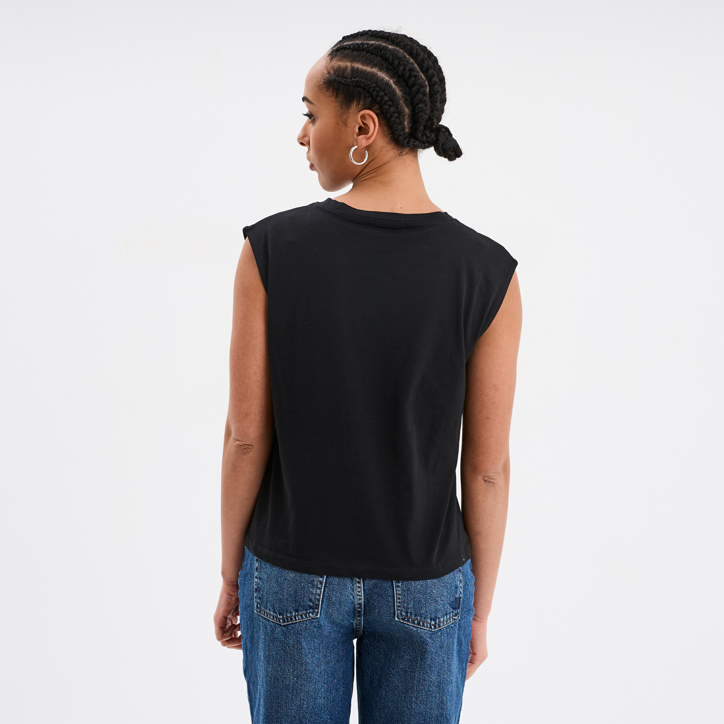 debardeur noue sans manches coton noir femme Débardeur noué sans manches coton noir femme