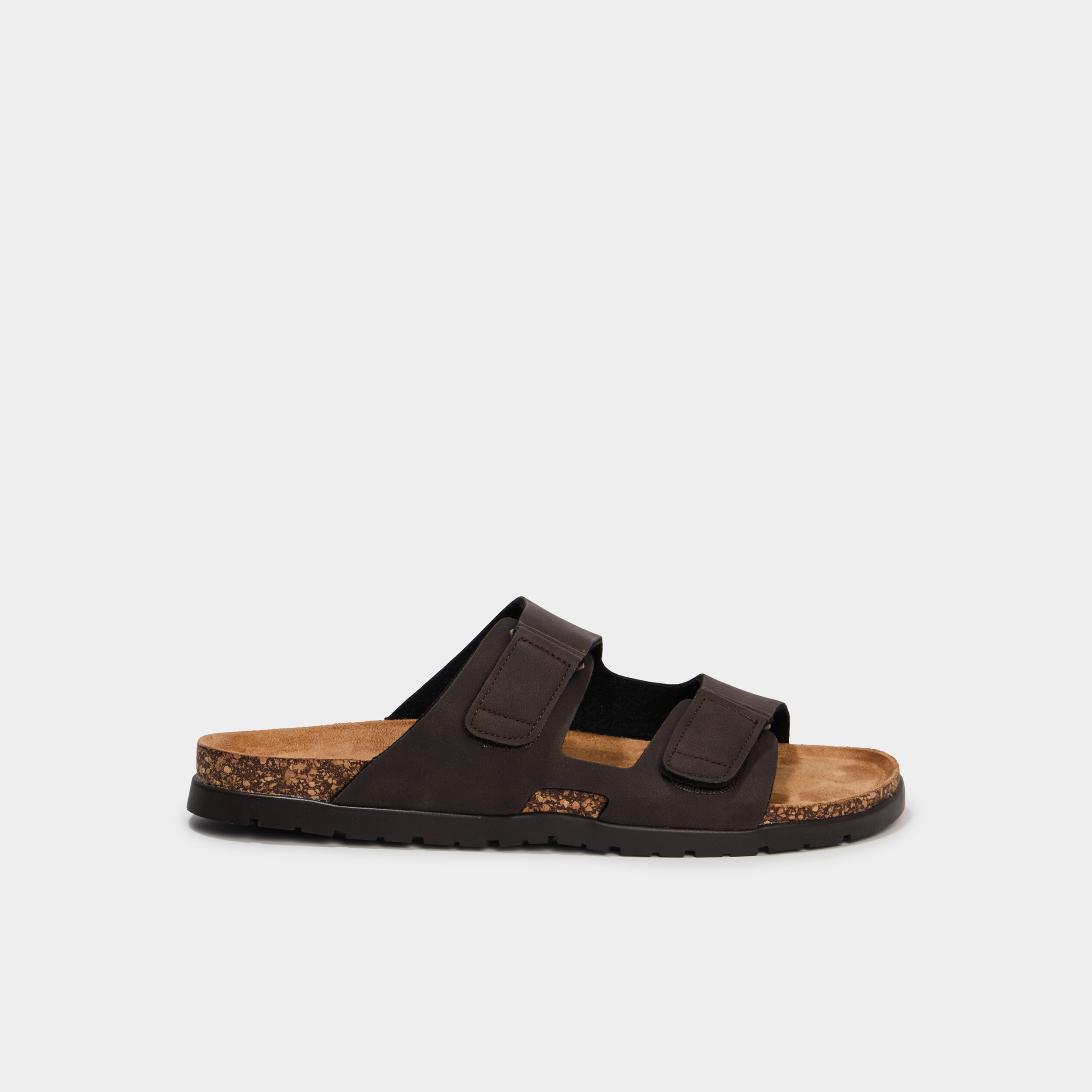 Mules double brides &agrave; scratchs marron homme