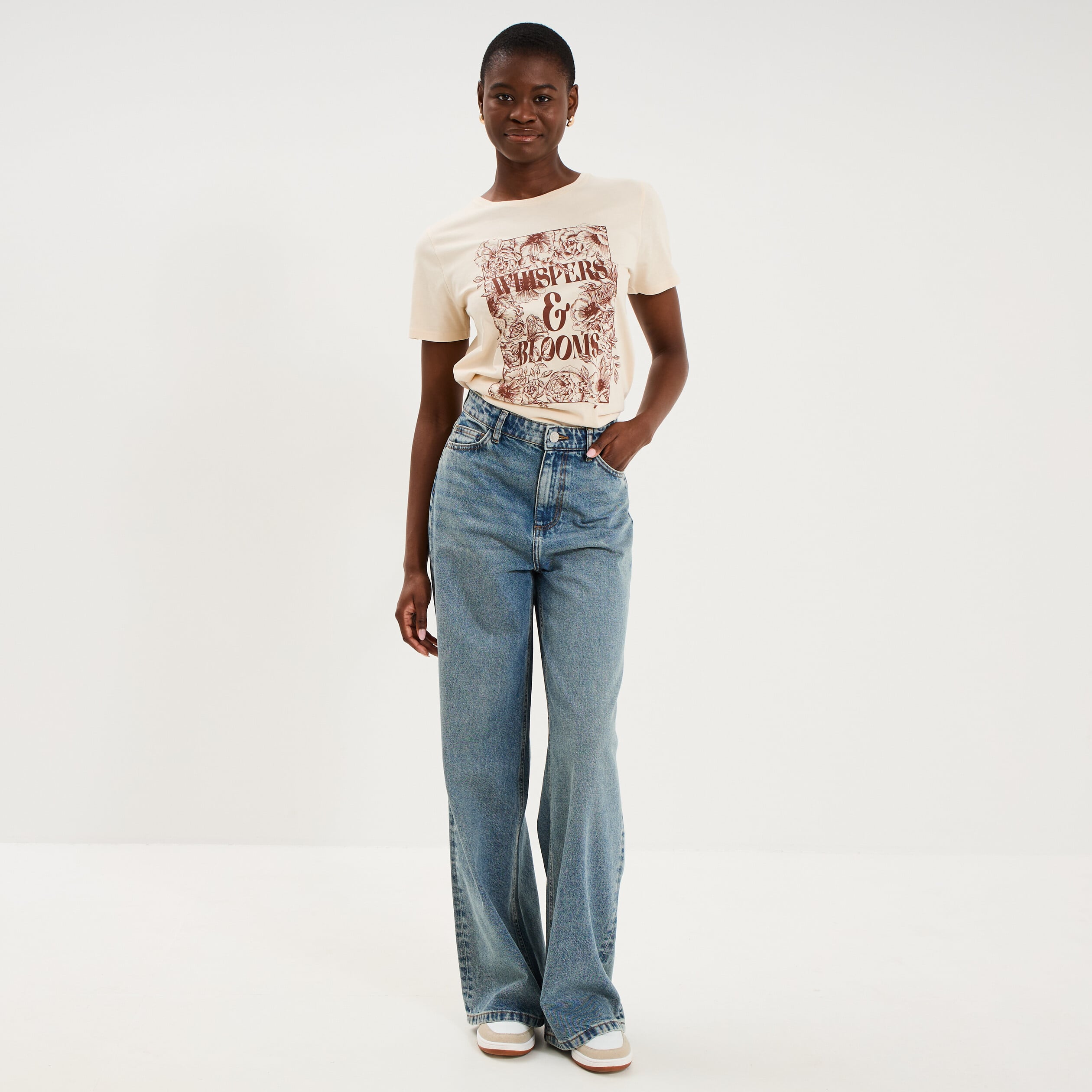 T-shirt ajust&eacute; manches courtes coton ivoire femme