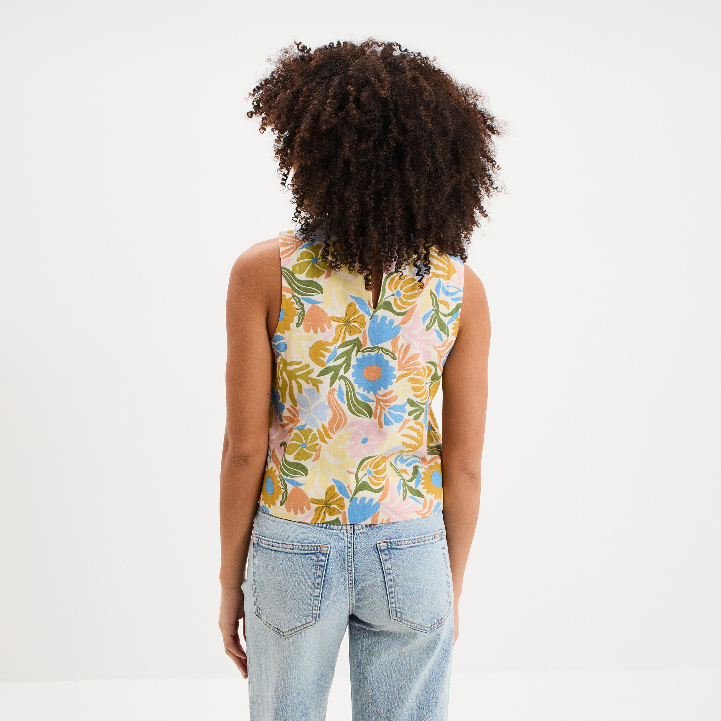 Blouse courte droite sans manches blanc femme
