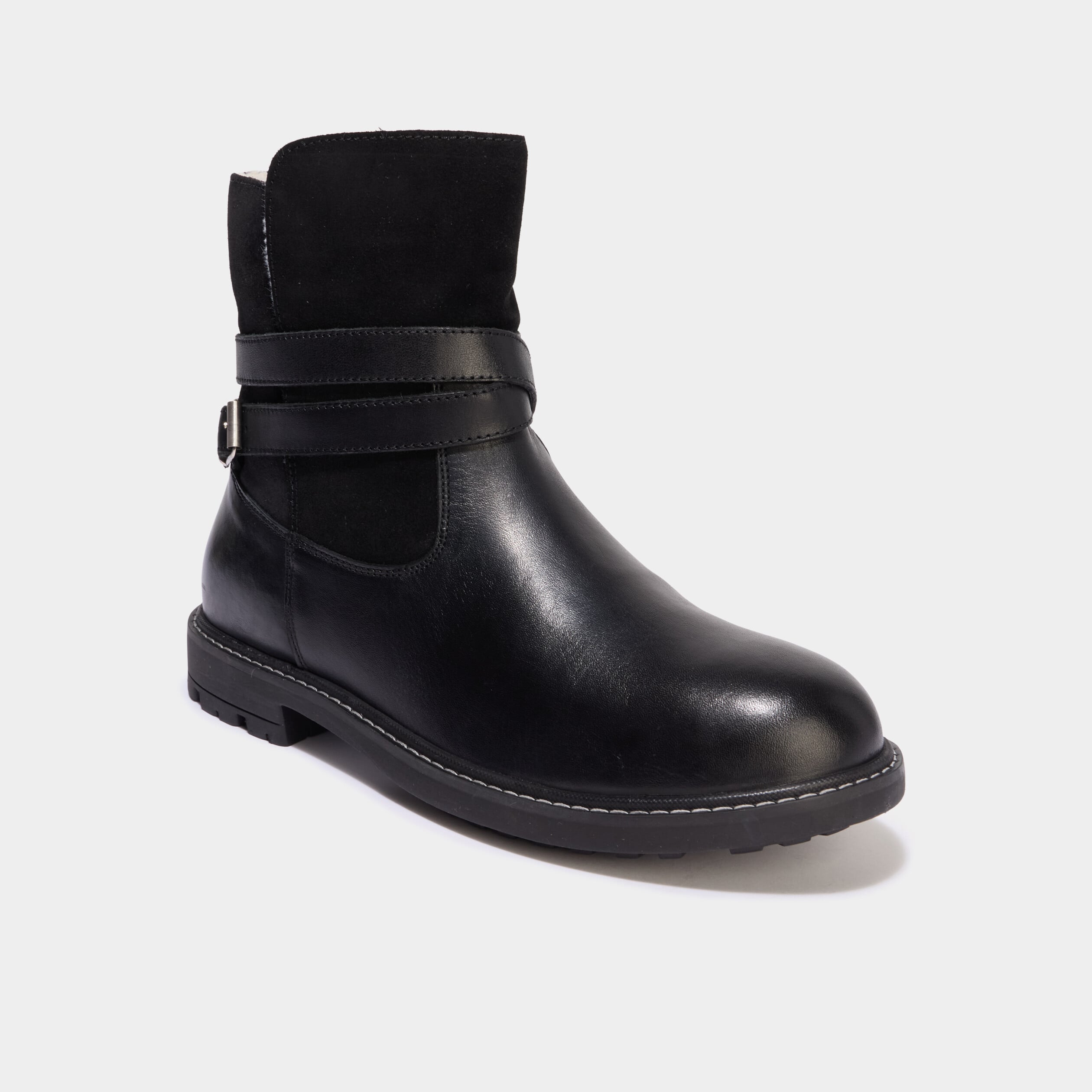 Boots fourr&eacute;es en cuir noir fille