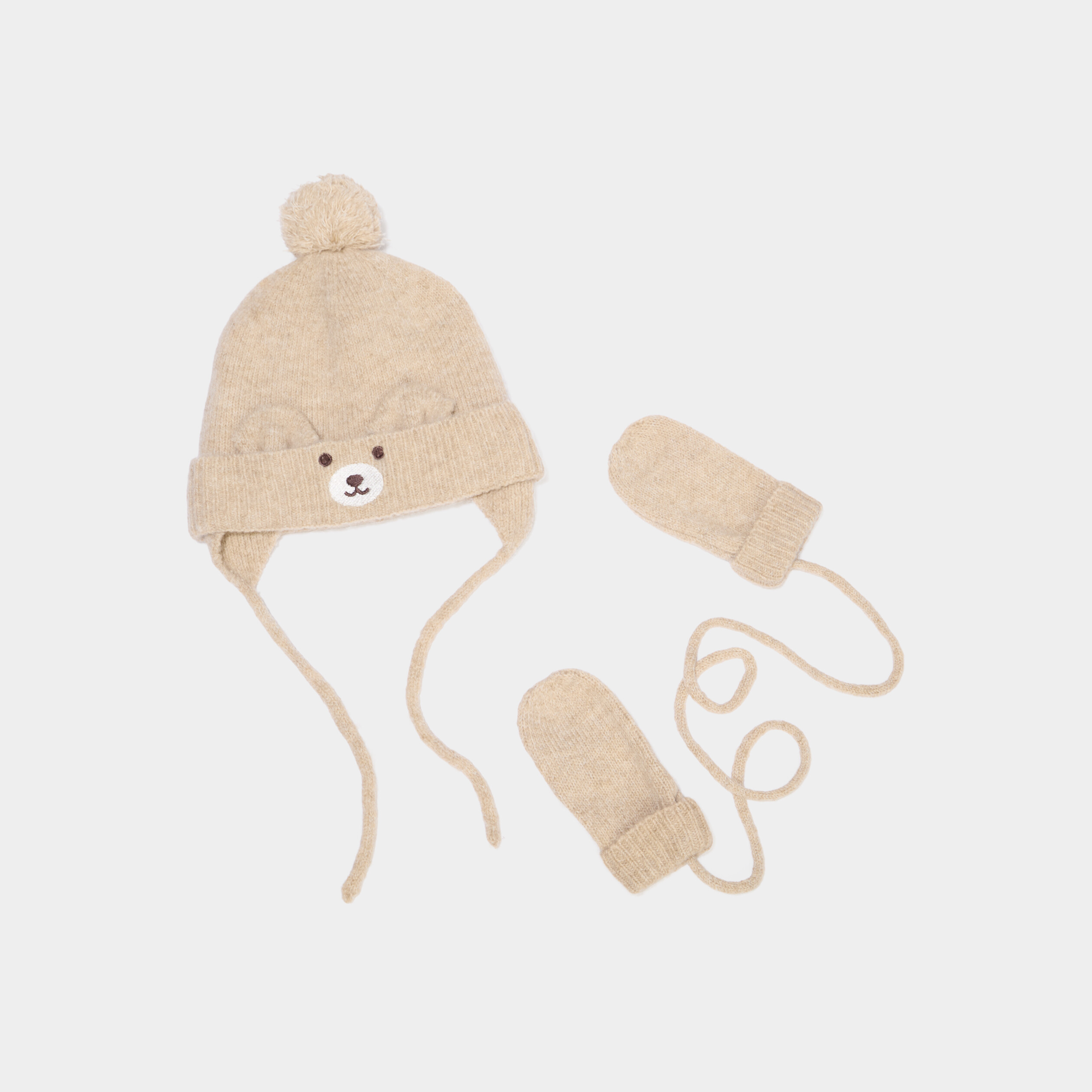 Ensemble bonnet et mouffles taupe b&eacute;b&eacute; gar&ccedil;on