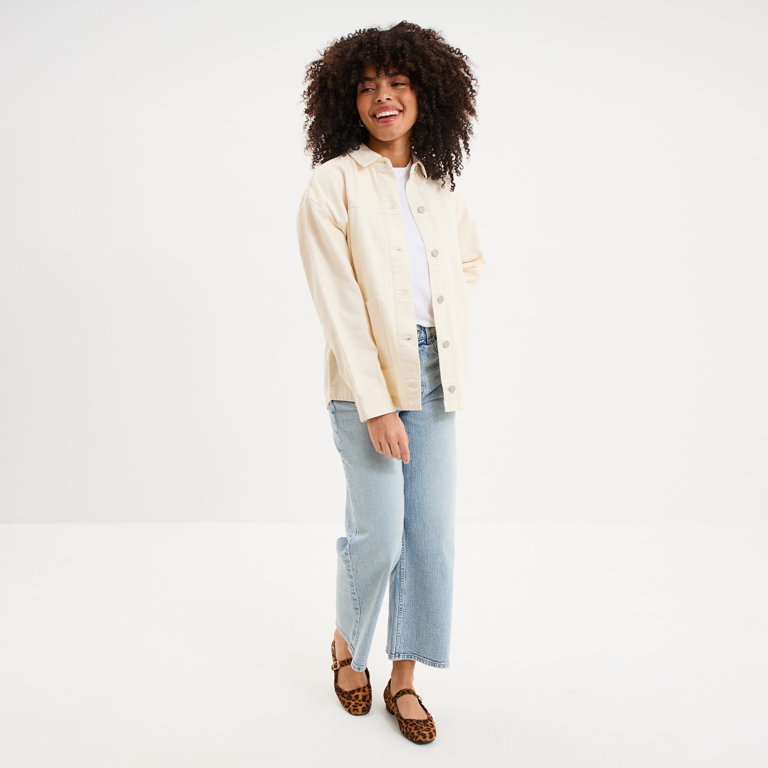 Veste surchemise oversize en jean coton creme femme