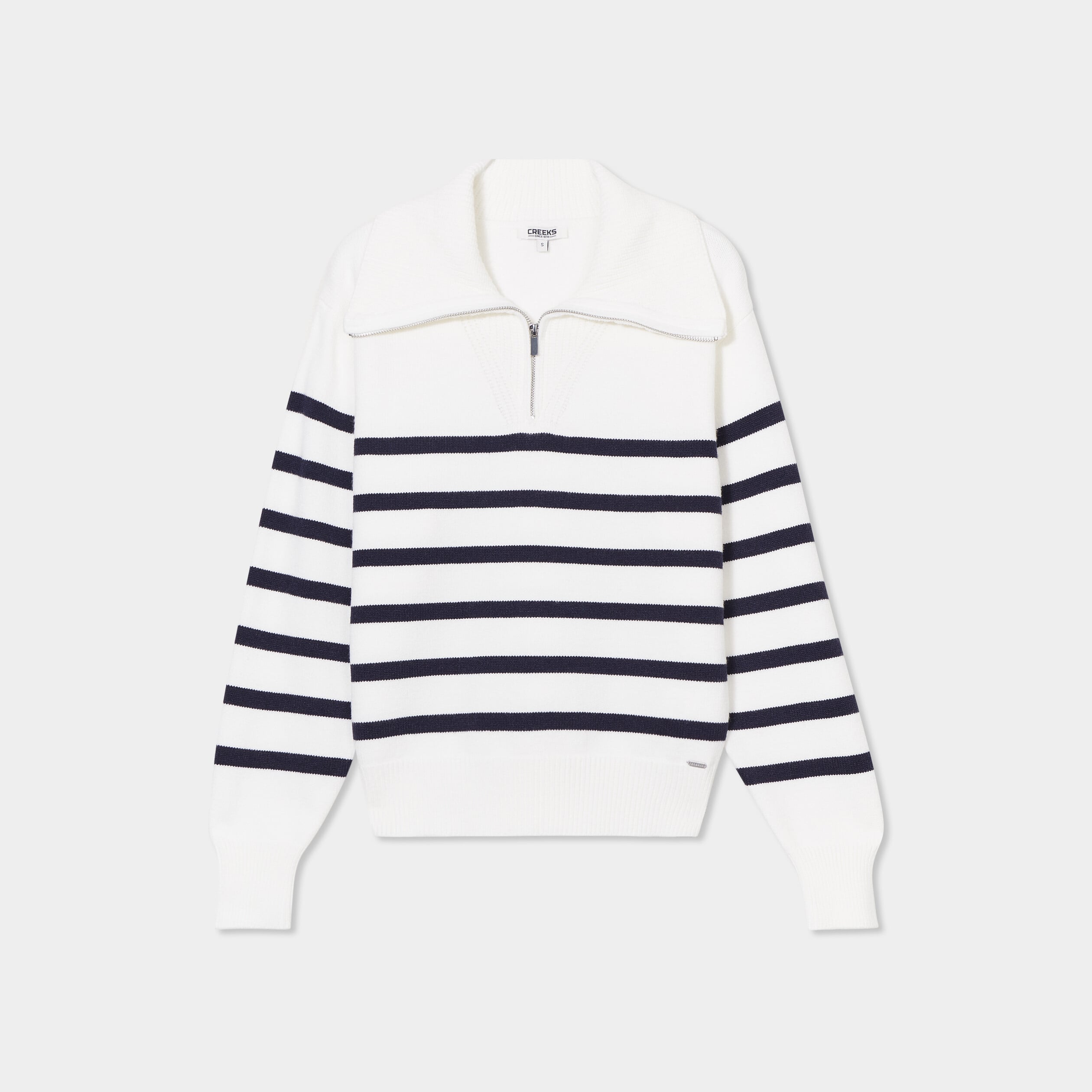 Pull col camionneur zipp&eacute; ecru femme
