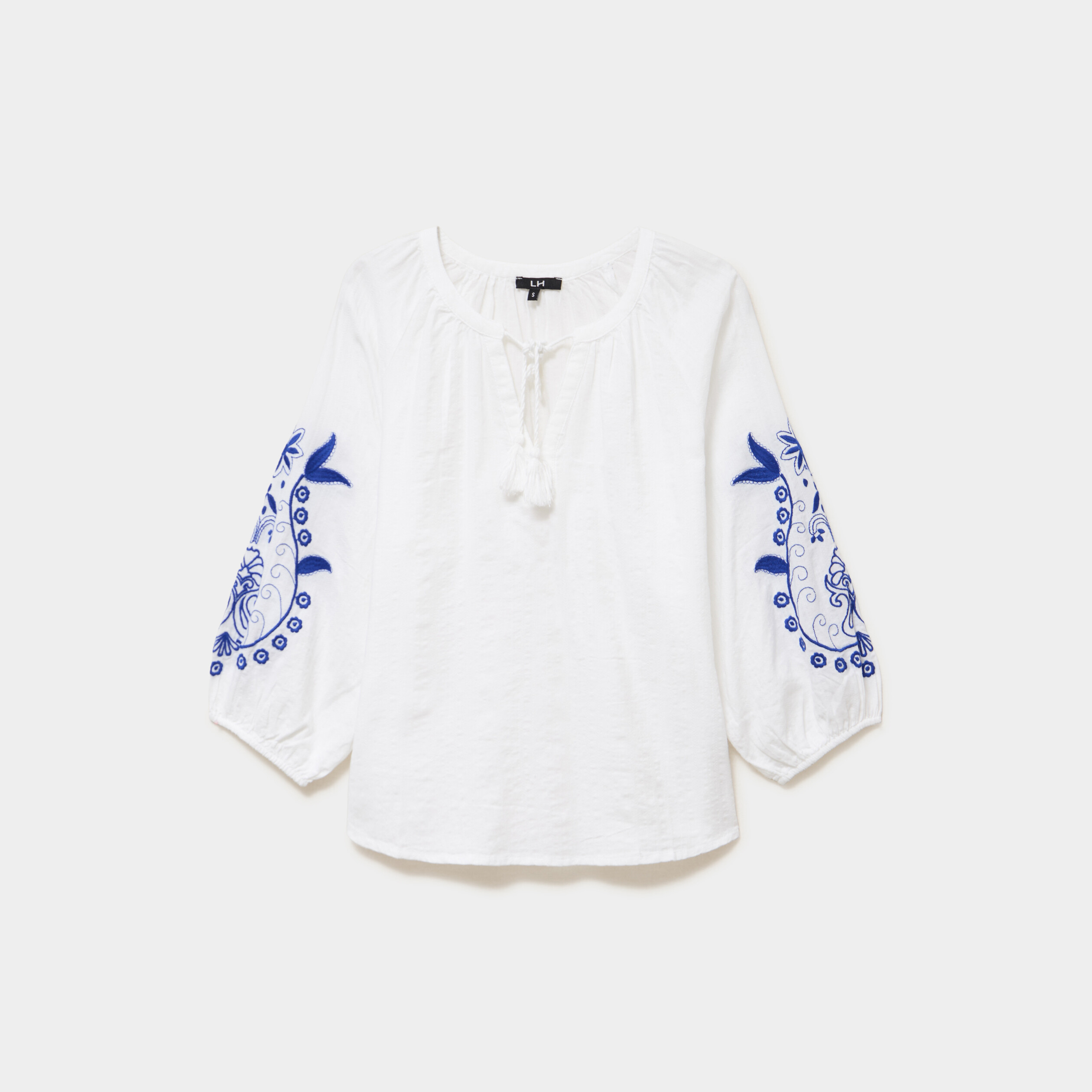 Blouse oversize manches brod&eacute;es coton blanc femme