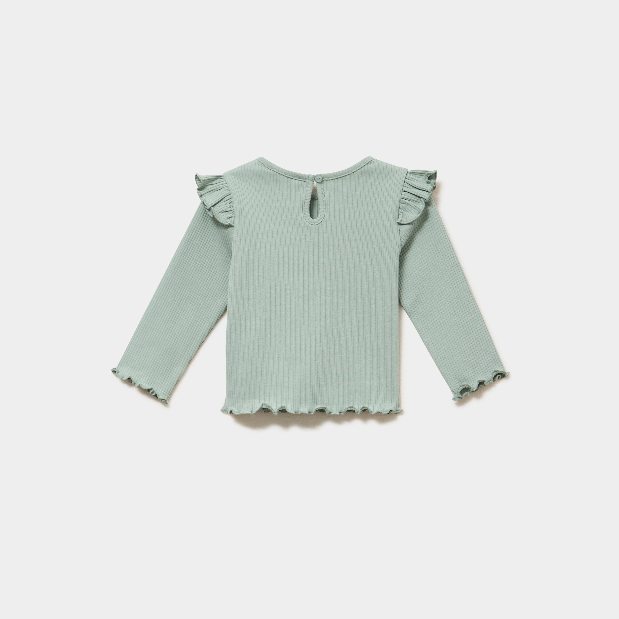T-shirt c&ocirc;tel&eacute; volants aux &eacute;paules vert pastel b&eacute;b&eacute; fille